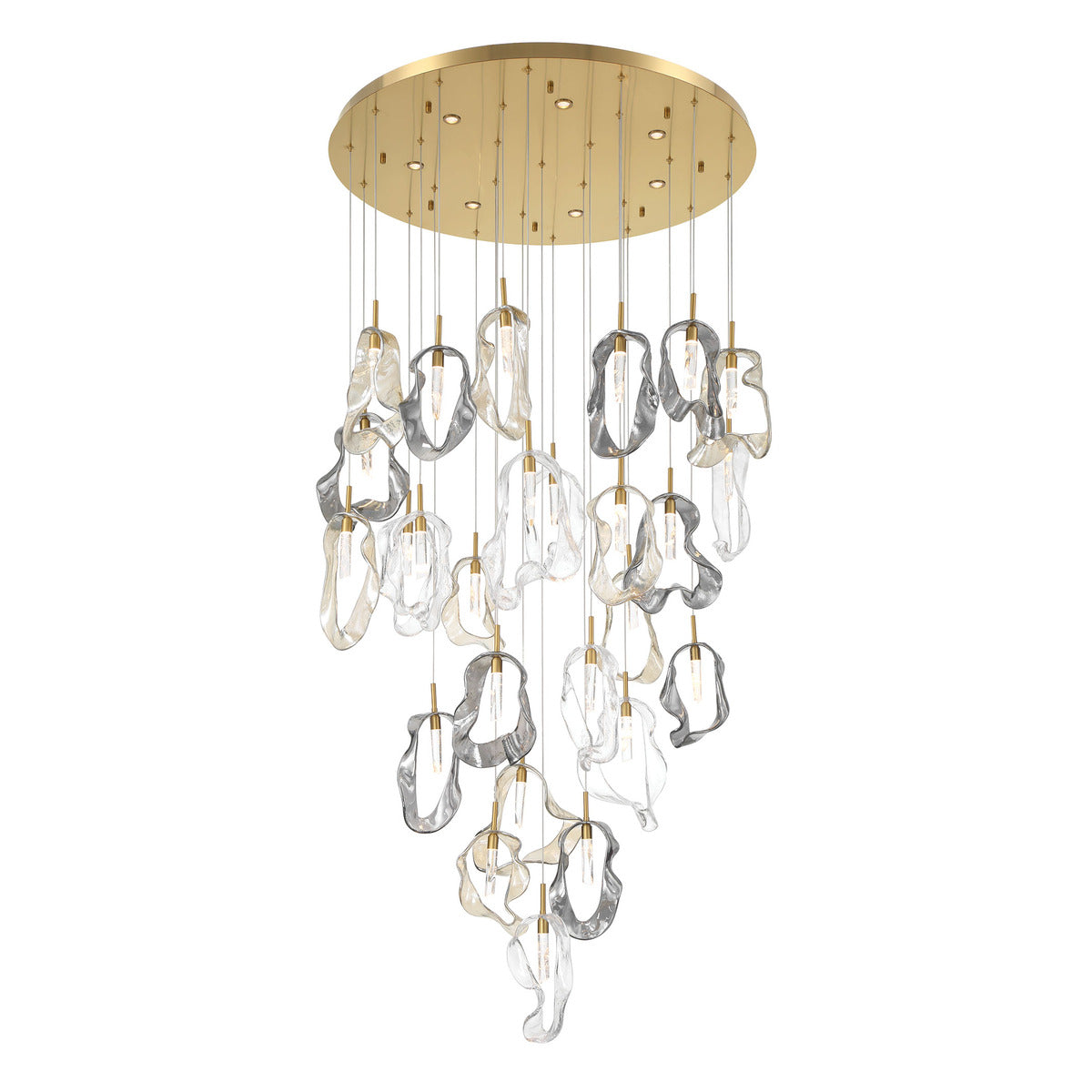 Eurofase Lighting Norah 39" 26-Light Integrated LED Glass Shade Gold Steel Grand Chandelier