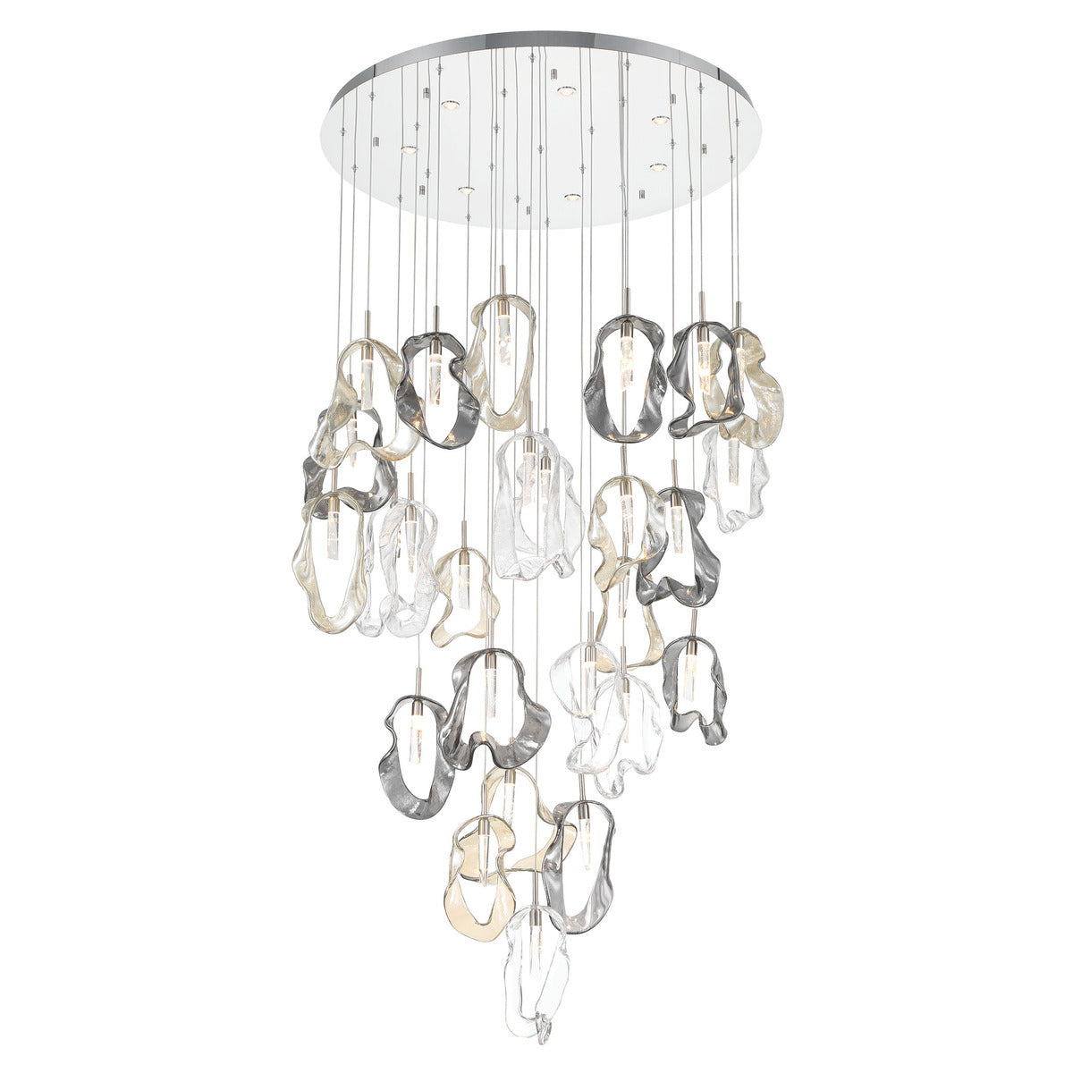 Eurofase Lighting Norah 39" 26-Light Integrated LED Glass Shade Polished Nickel Steel Grand Chandelier