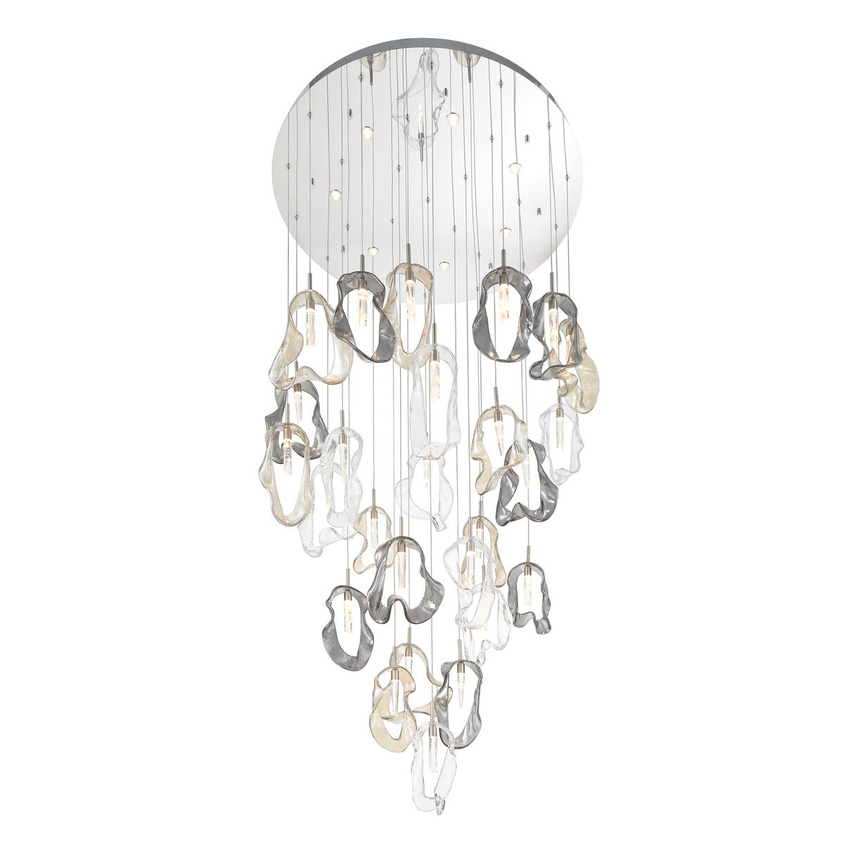 Eurofase Lighting Norah 39" 26-Light Integrated LED Glass Shade Polished Nickel Steel Grand Chandelier