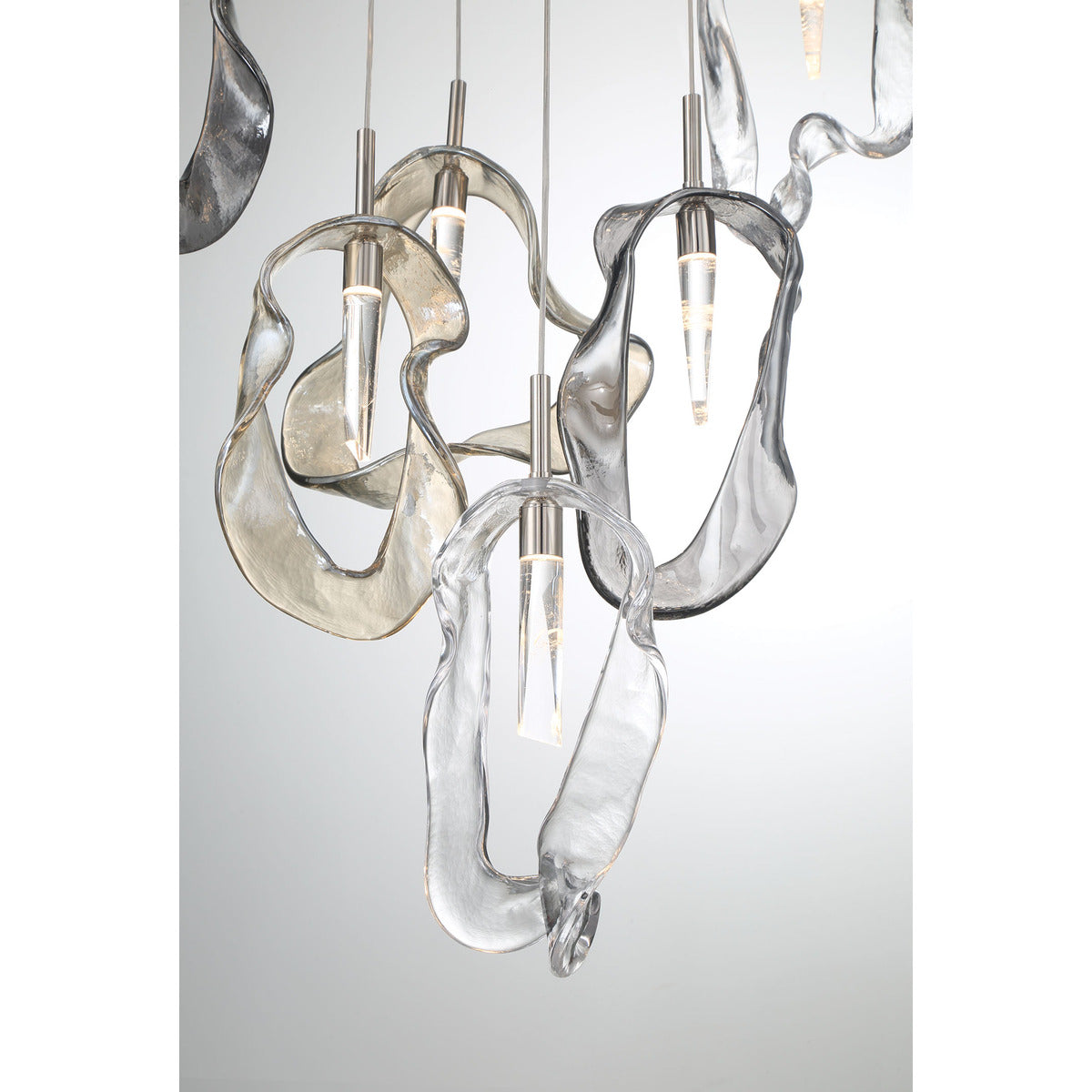 Eurofase Lighting Norah 39" 26-Light Integrated LED Glass Shade Polished Nickel Steel Grand Chandelier