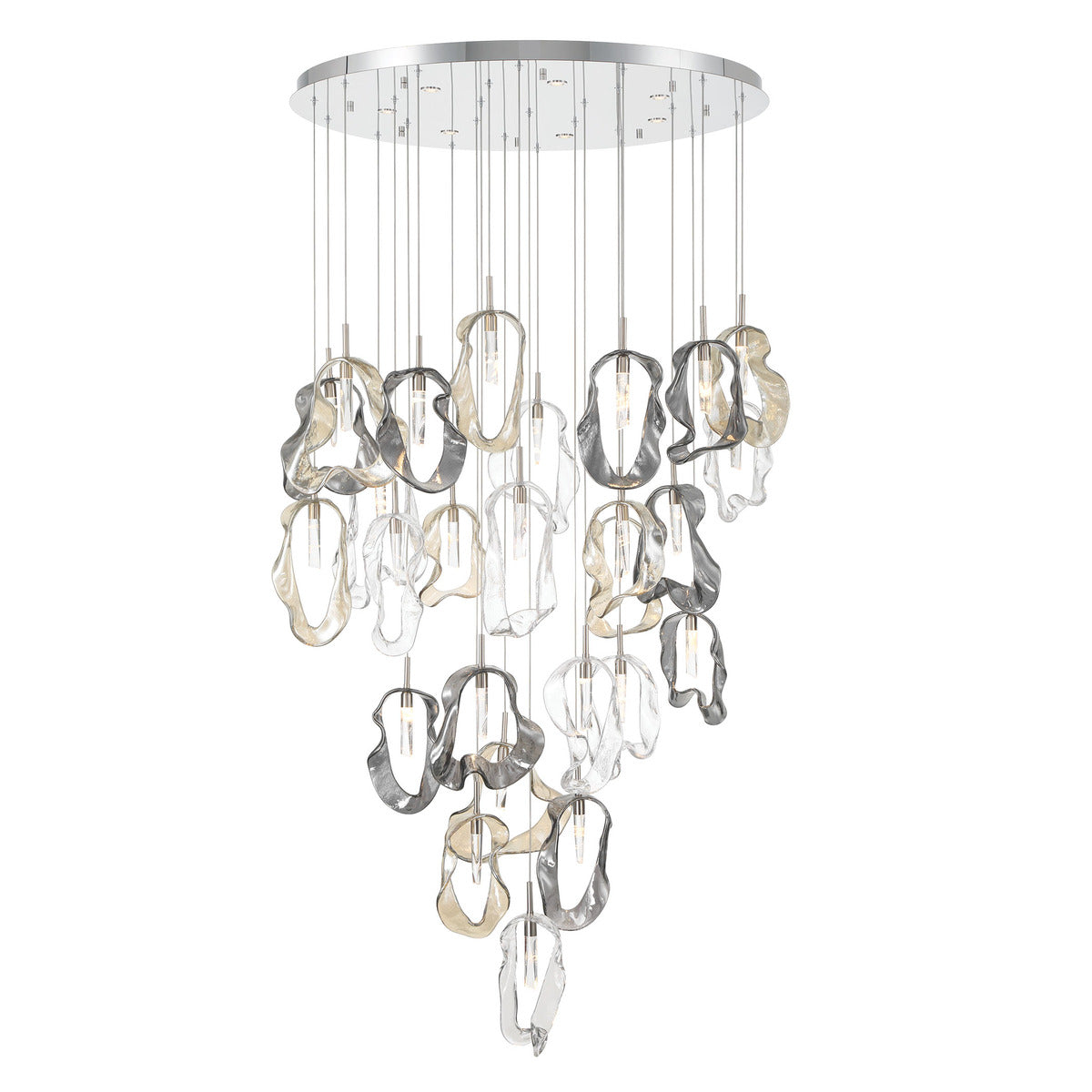 Eurofase Lighting Norah 39" 26-Light Integrated LED Glass Shade Polished Nickel Steel Grand Chandelier