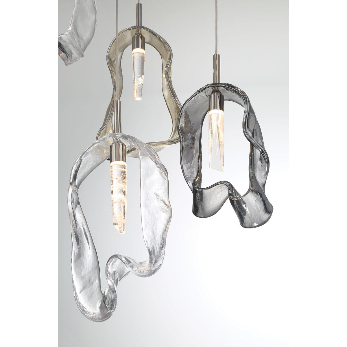 Eurofase Lighting Norah 39" 26-Light Integrated LED Glass Shade Polished Nickel Steel Grand Chandelier
