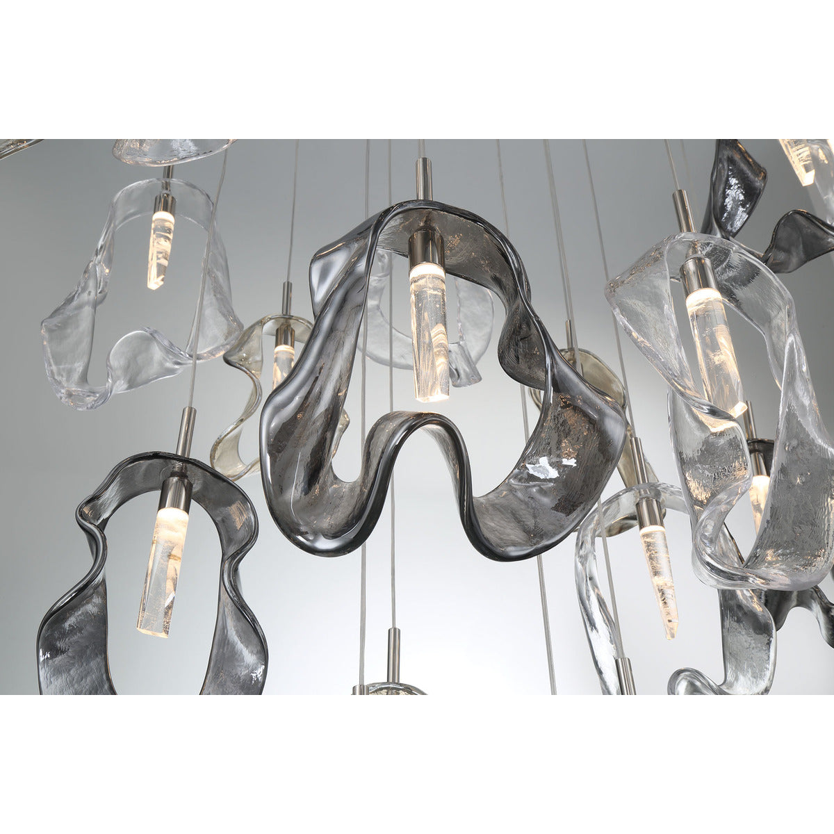 Eurofase Lighting Norah 39" 26-Light Integrated LED Glass Shade Polished Nickel Steel Grand Chandelier