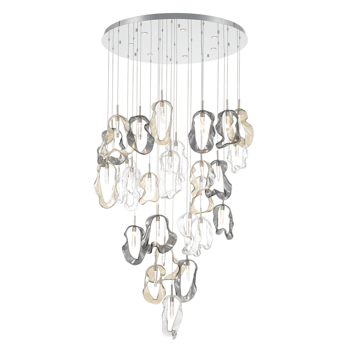 Eurofase Lighting Norah 39" 26-Light Integrated LED Glass Shade Polished Nickel Steel Grand Chandelier