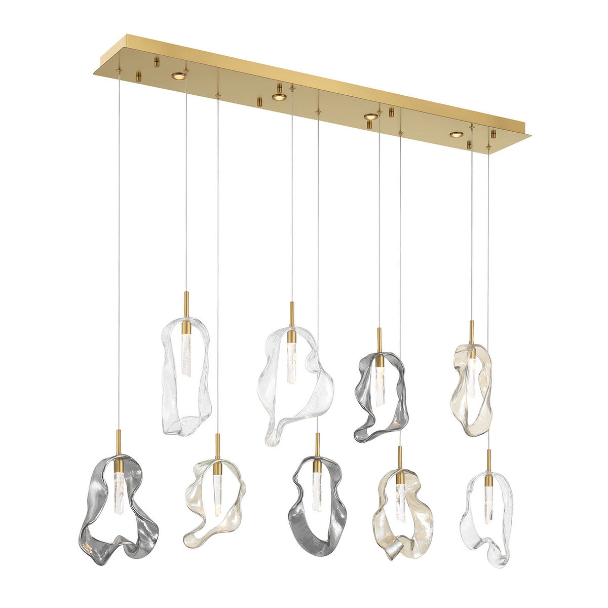 Eurofase Lighting Norah 51" 9-Light Integrated LED Glass Shade Gold Steel Linear Chandelier