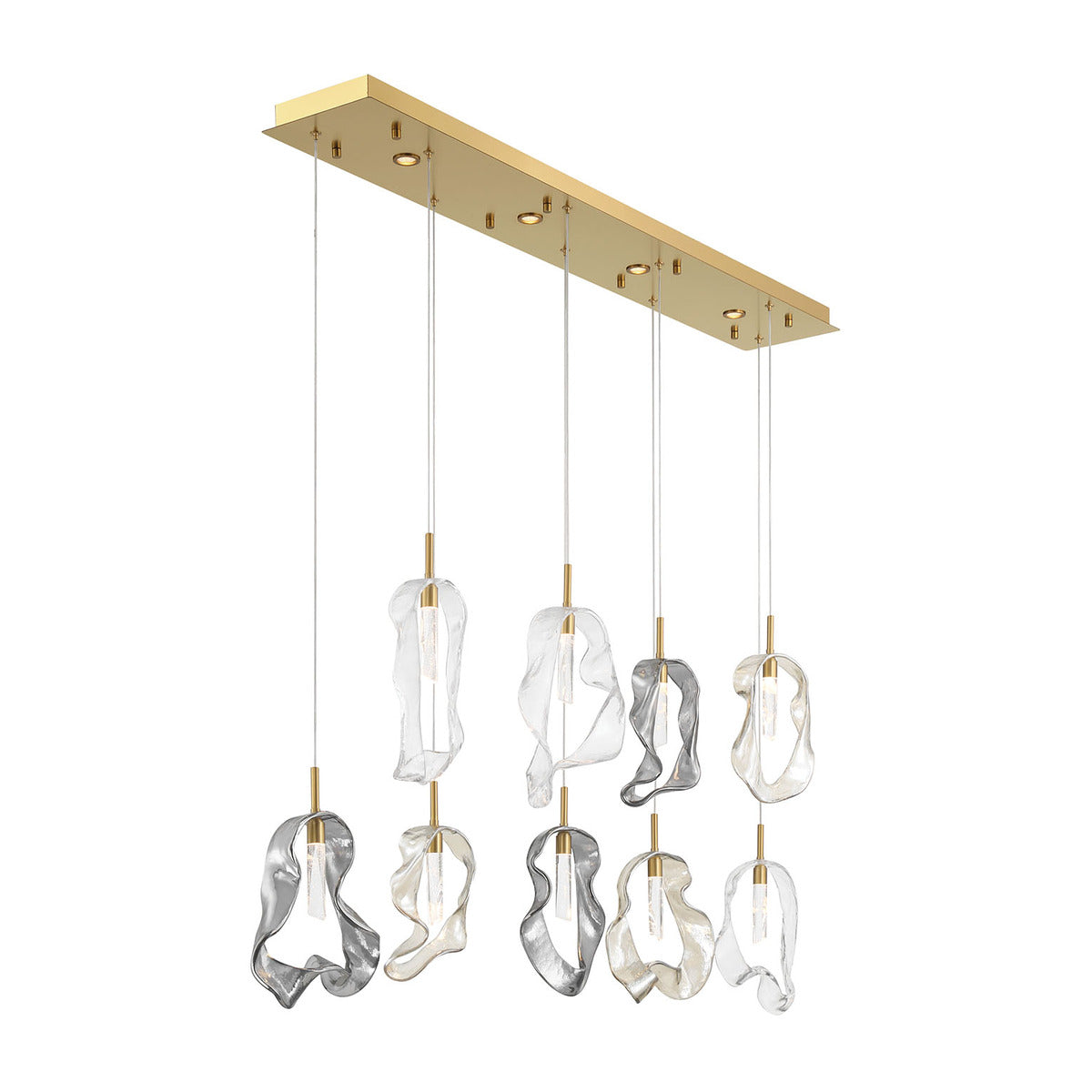 Eurofase Lighting Norah 51" 9-Light Integrated LED Glass Shade Gold Steel Linear Chandelier