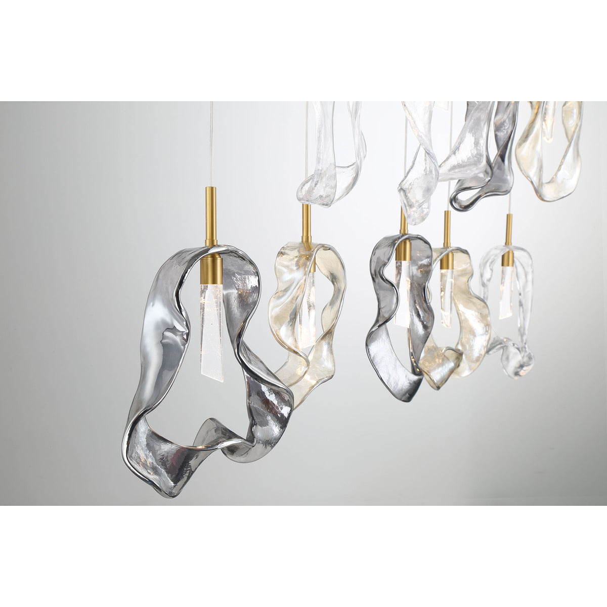 Eurofase Lighting Norah 51" 9-Light Integrated LED Glass Shade Gold Steel Linear Chandelier
