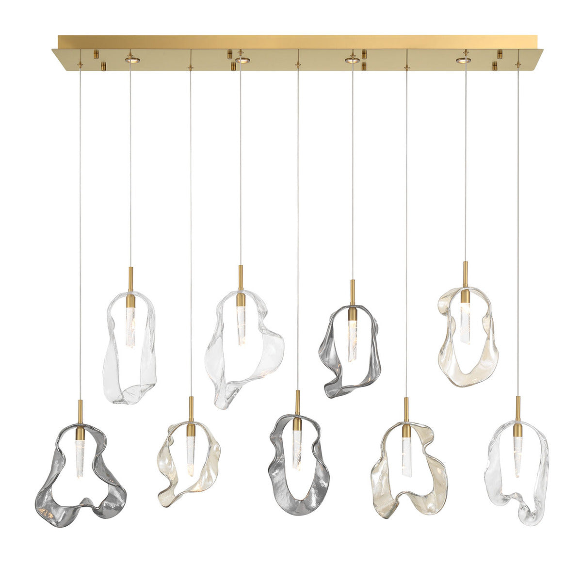 Eurofase Lighting Norah 51" 9-Light Integrated LED Glass Shade Gold Steel Linear Chandelier