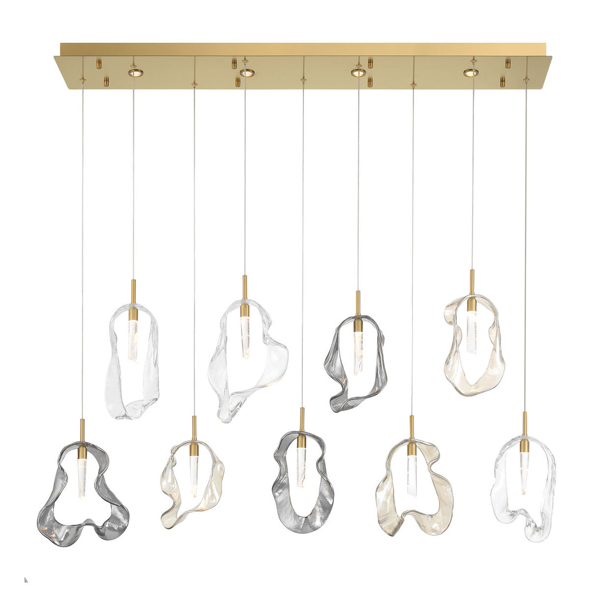Eurofase Lighting Norah 51" 9-Light Integrated LED Glass Shade Gold Steel Linear Chandelier