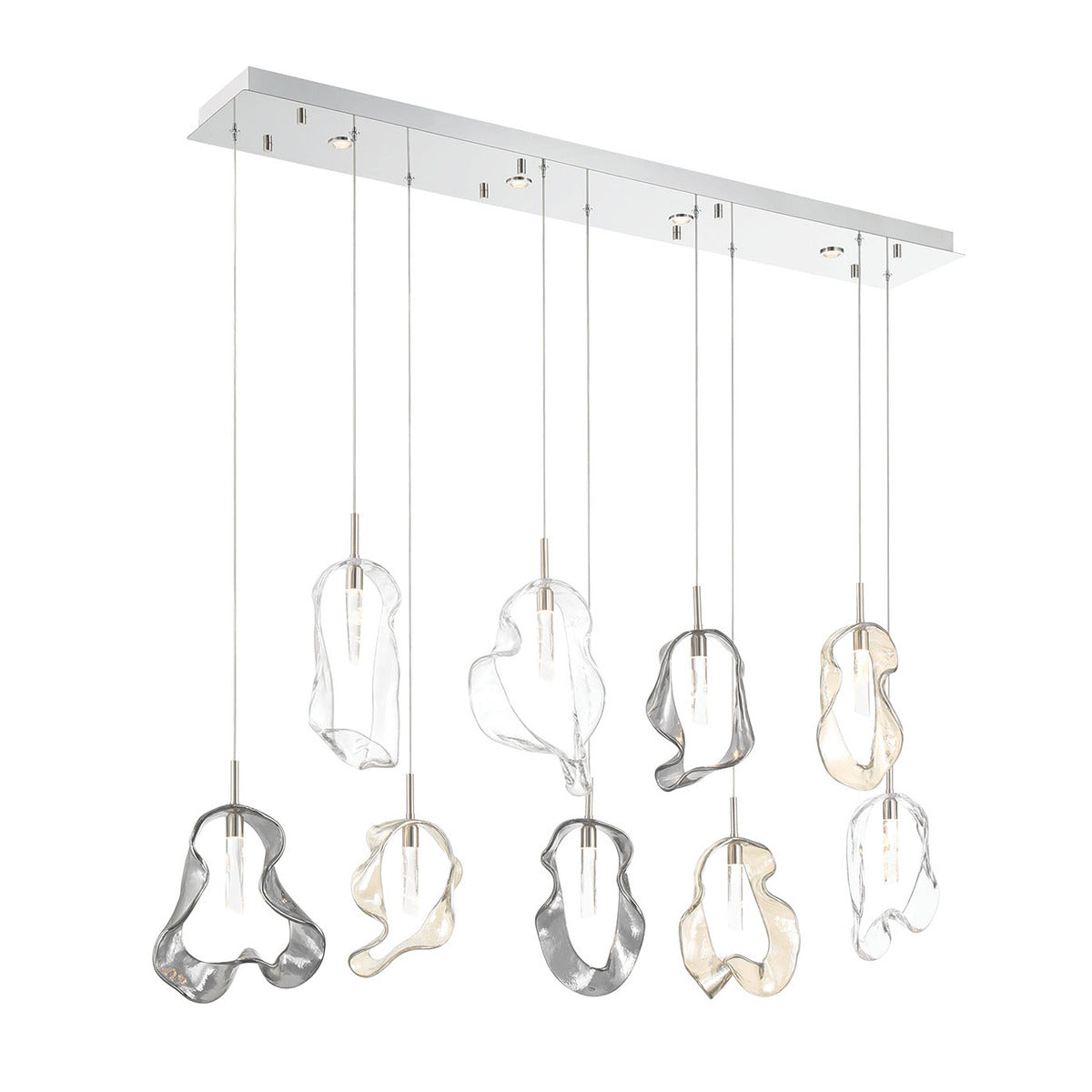 Eurofase Lighting Norah 51" 9-Light Integrated LED Glass Shade Polished Nickel Steel Linear Chandelier