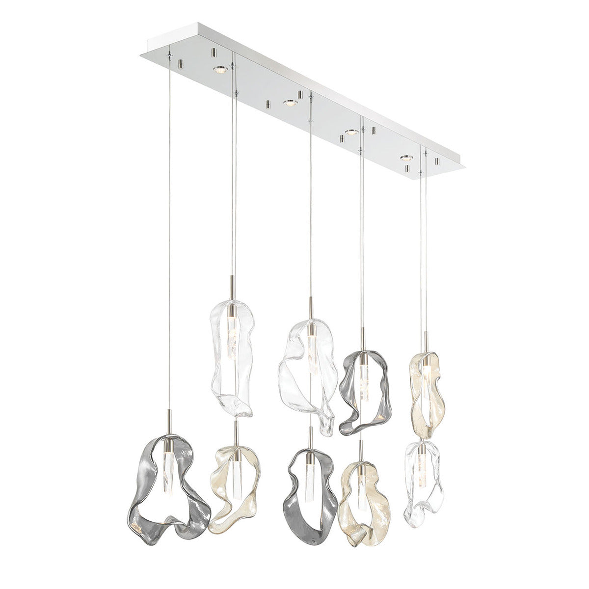 Eurofase Lighting Norah 51" 9-Light Integrated LED Glass Shade Polished Nickel Steel Linear Chandelier