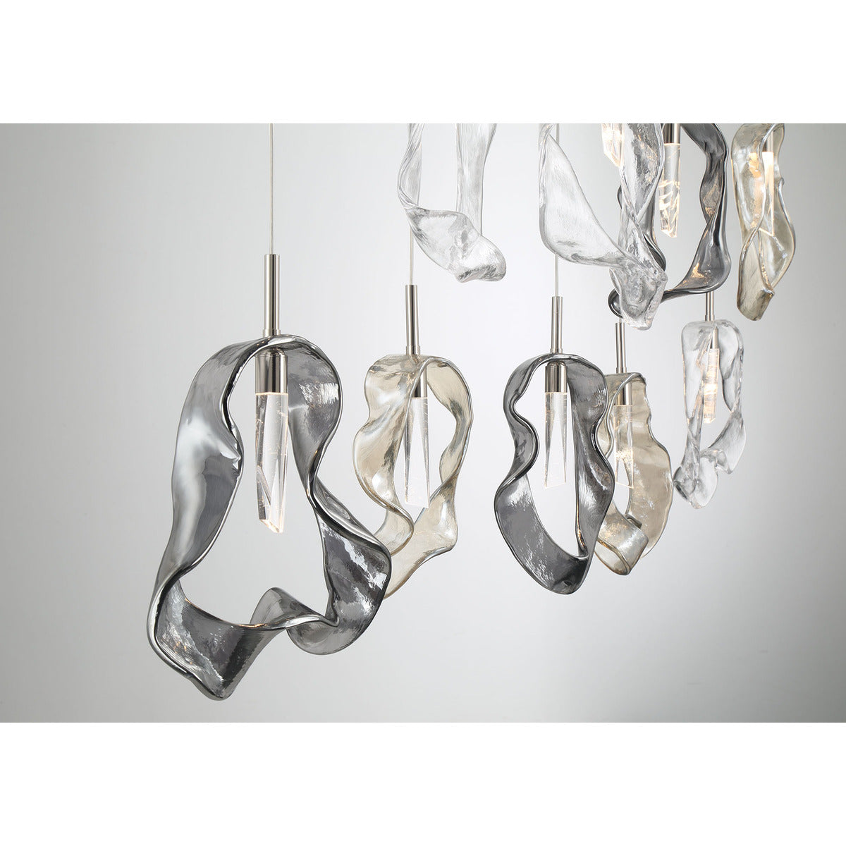 Eurofase Lighting Norah 51" 9-Light Integrated LED Glass Shade Polished Nickel Steel Linear Chandelier