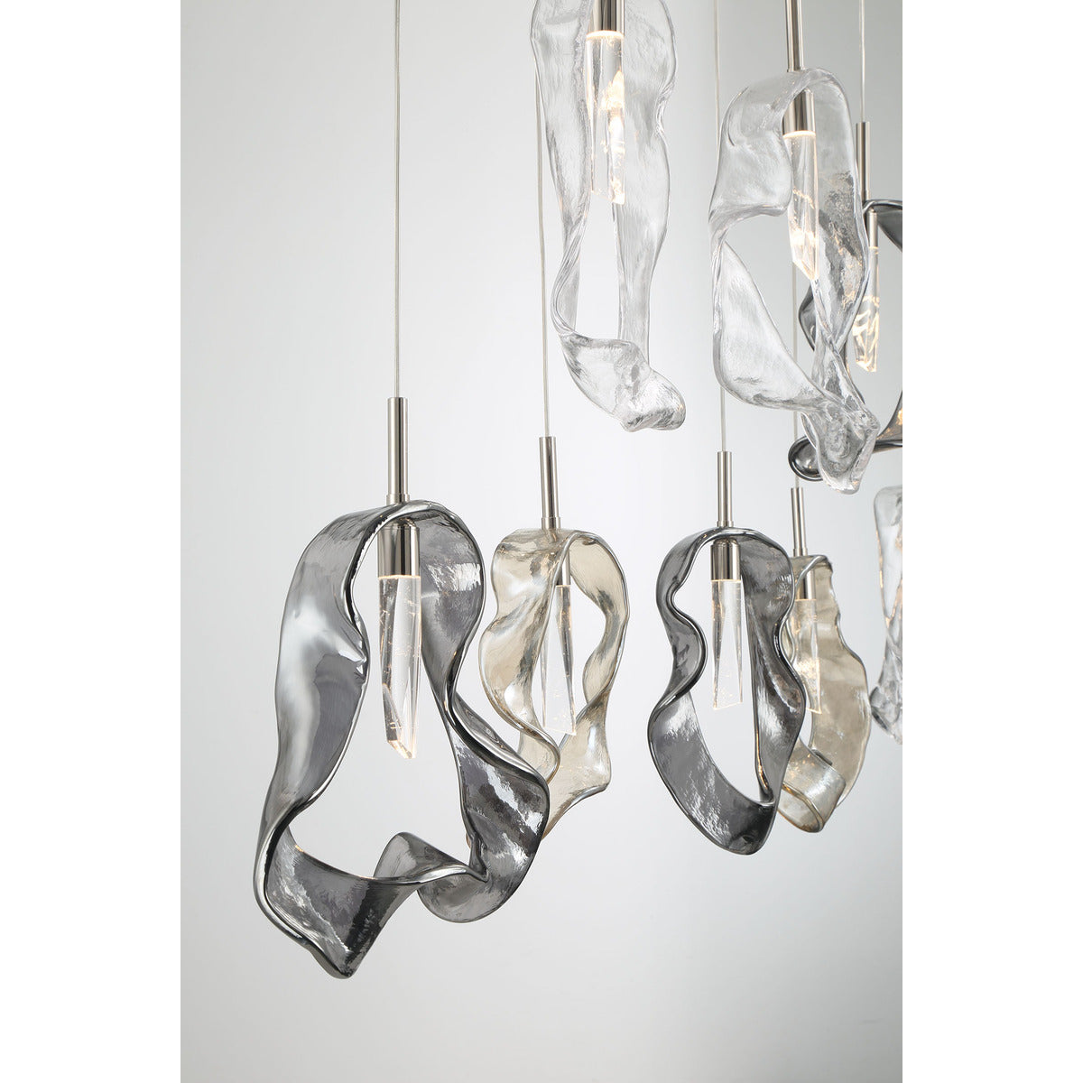 Eurofase Lighting Norah 51" 9-Light Integrated LED Glass Shade Polished Nickel Steel Linear Chandelier