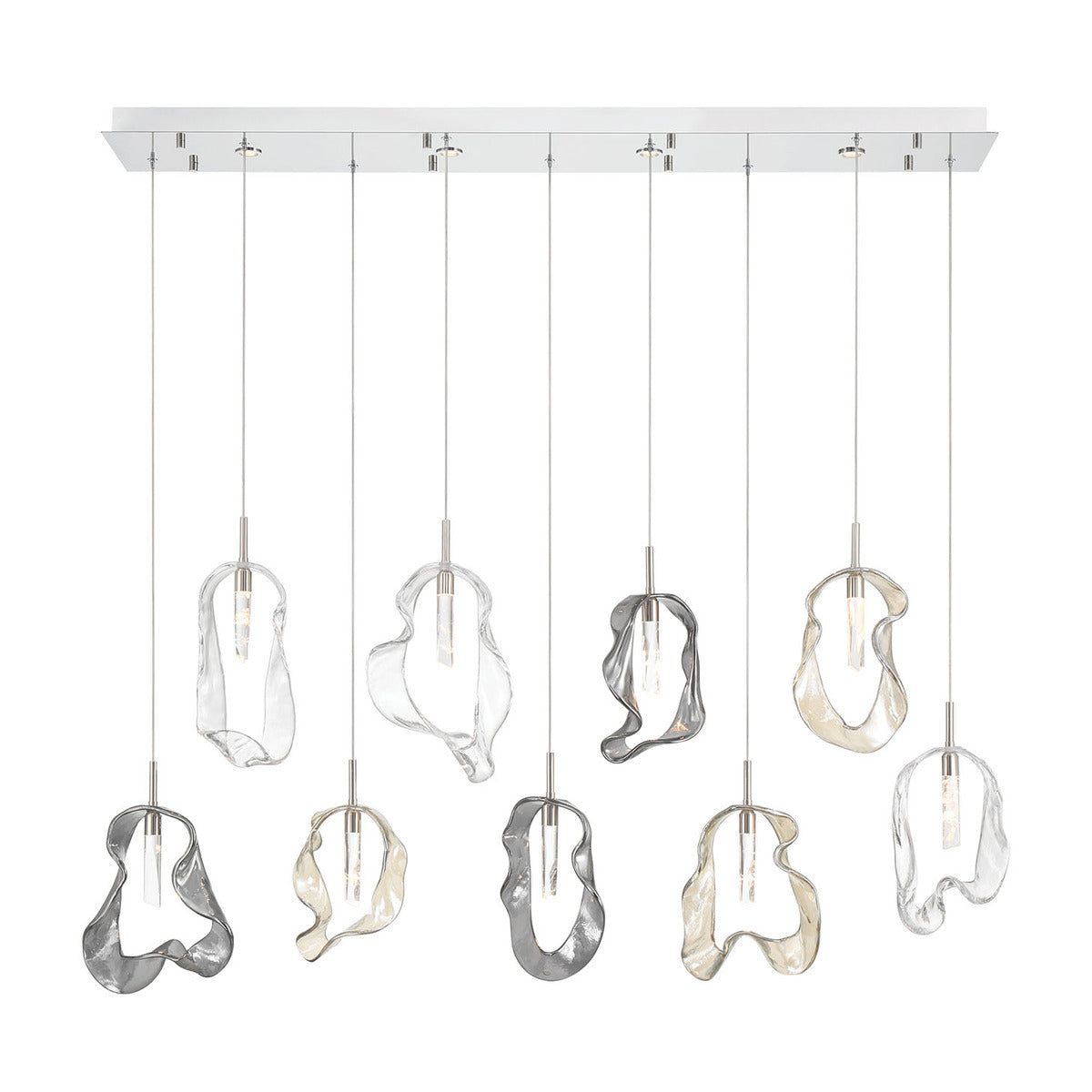 Eurofase Lighting Norah 51" 9-Light Integrated LED Glass Shade Polished Nickel Steel Linear Chandelier