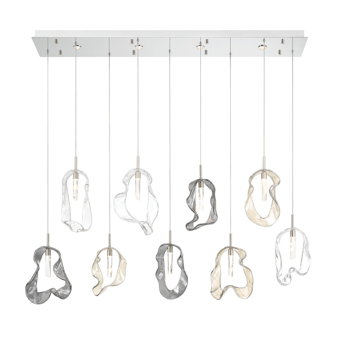 Eurofase Lighting Norah 51" 9-Light Integrated LED Glass Shade Polished Nickel Steel Linear Chandelier