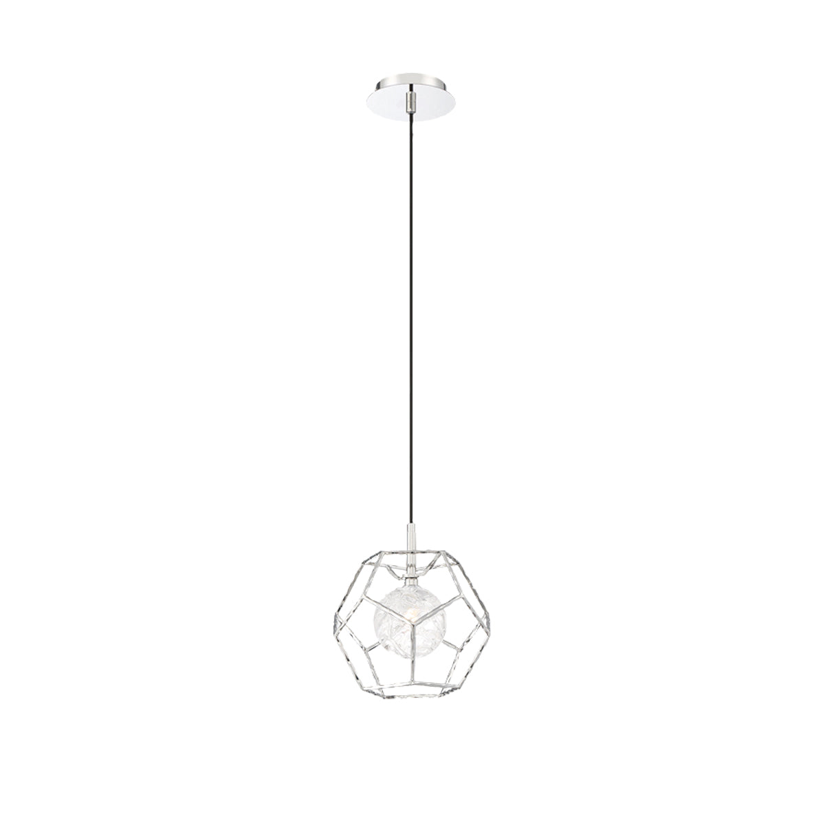Eurofase Lighting Norway 11" Round Dimmable LED Chrome Metal Pendant Light With Hand Made Ice Glass Shade