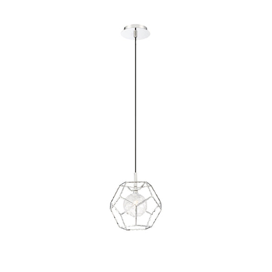 Eurofase Lighting Norway 11" Round Dimmable LED Chrome Metal Pendant Light With Hand Made Ice Glass Shade