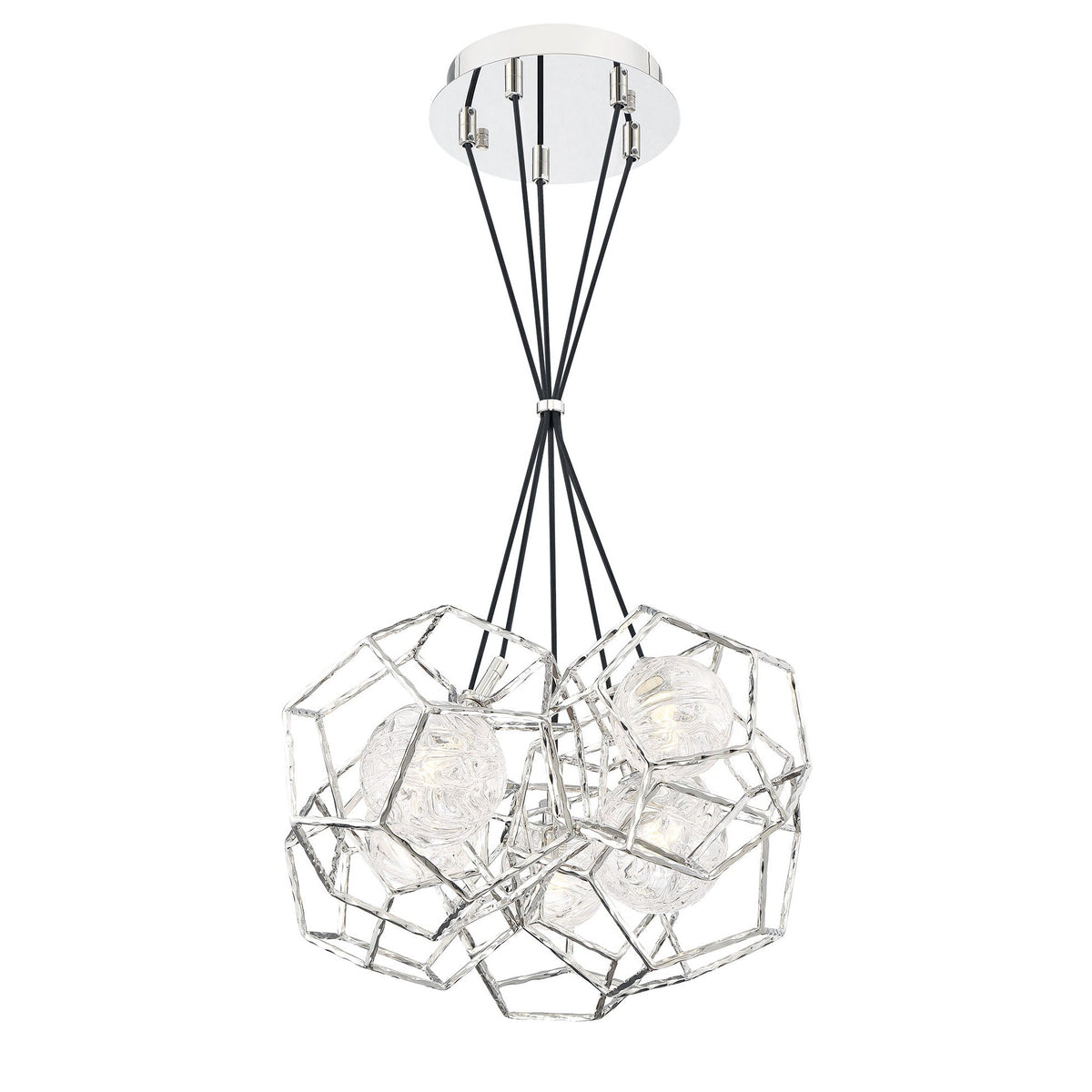 Eurofase Lighting Norway 19" 5-Light Round Dimmable LED Chrome Metal Chandelier With Hand Made Ice Glass Shades
