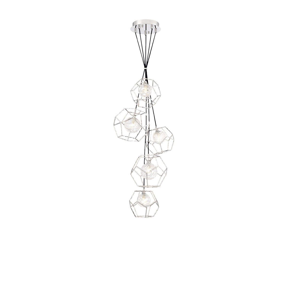 Eurofase Lighting Norway 19" 5-Light Round Dimmable LED Chrome Metal Chandelier With Hand Made Ice Glass Shades