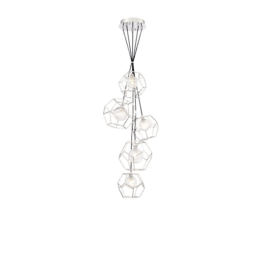 Eurofase Lighting Norway 19" 5-Light Round Dimmable LED Chrome Metal Chandelier With Hand Made Ice Glass Shades