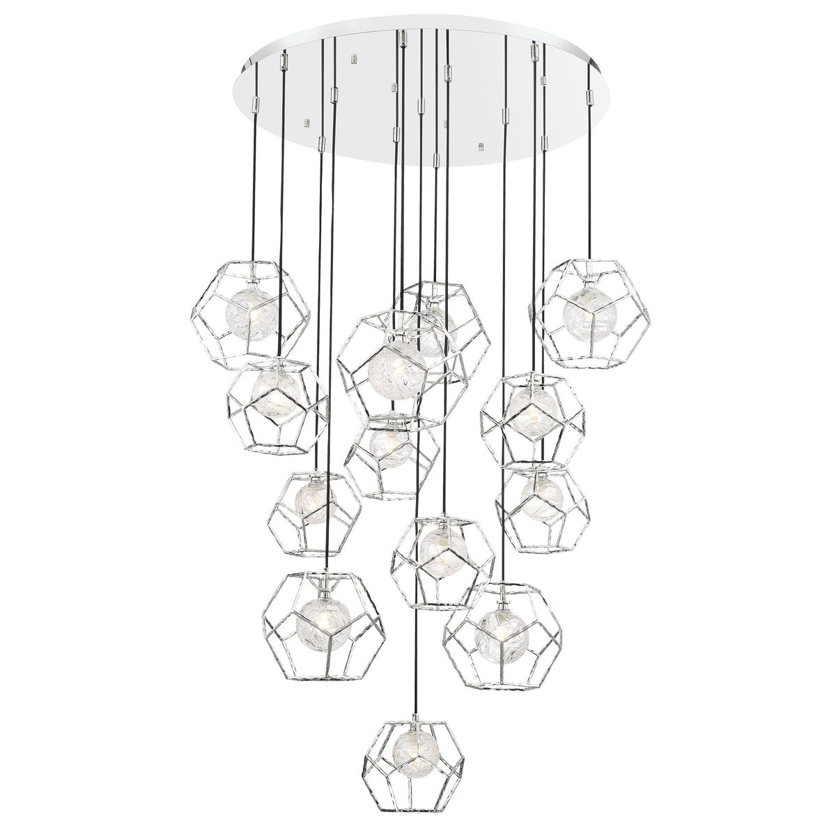 Eurofase Lighting Norway 41" 13-Light Round Dimmable LED Chrome Metal Chandelier With Hand Made Ice Glass Shades
