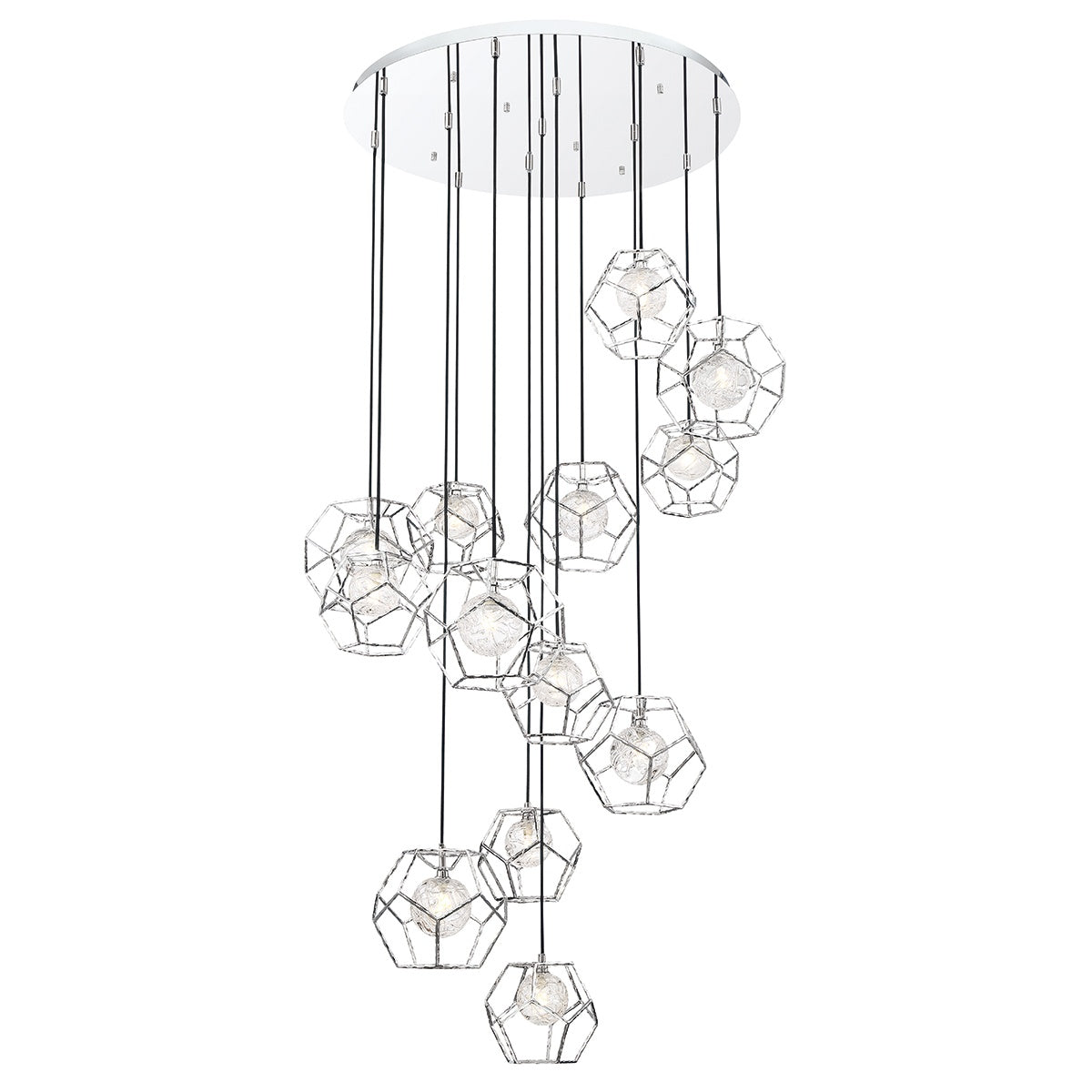 Eurofase Lighting Norway 41" 13-Light Round Dimmable LED Chrome Metal Chandelier With Hand Made Ice Glass Shades