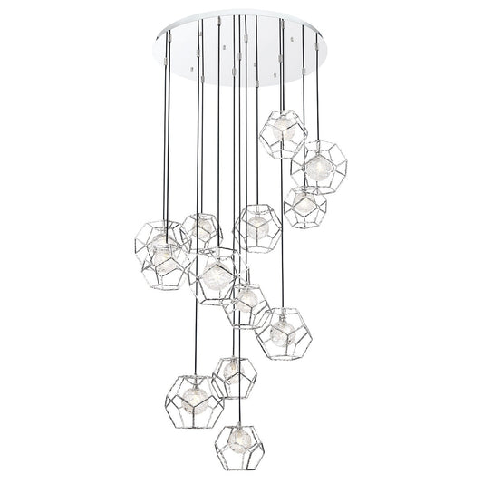 Eurofase Lighting Norway 41" 13-Light Round Dimmable LED Chrome Metal Chandelier With Hand Made Ice Glass Shades