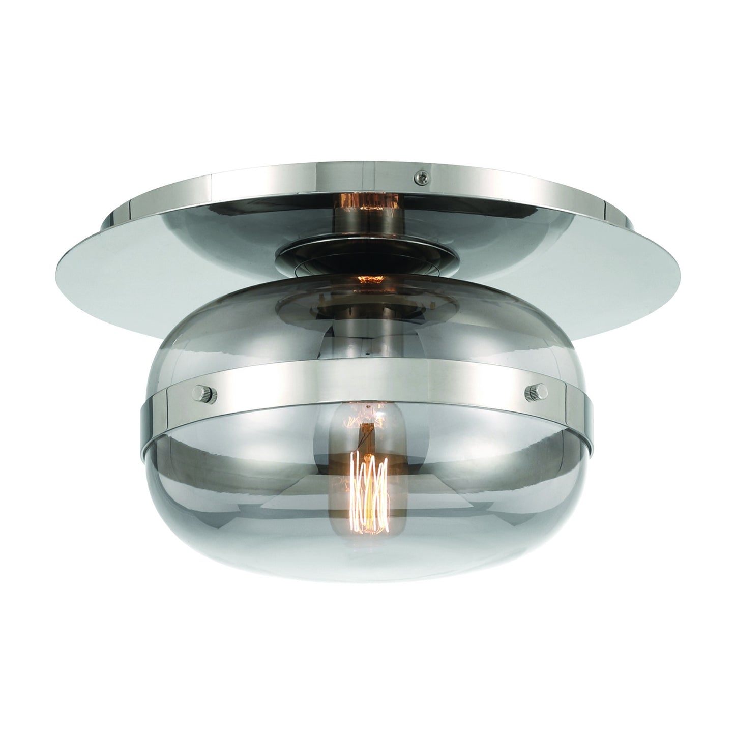 Eurofase Lighting Nottingham 10" 1-Light Smoke Glass Shade Polished Nickel Flush Mount Lighting
