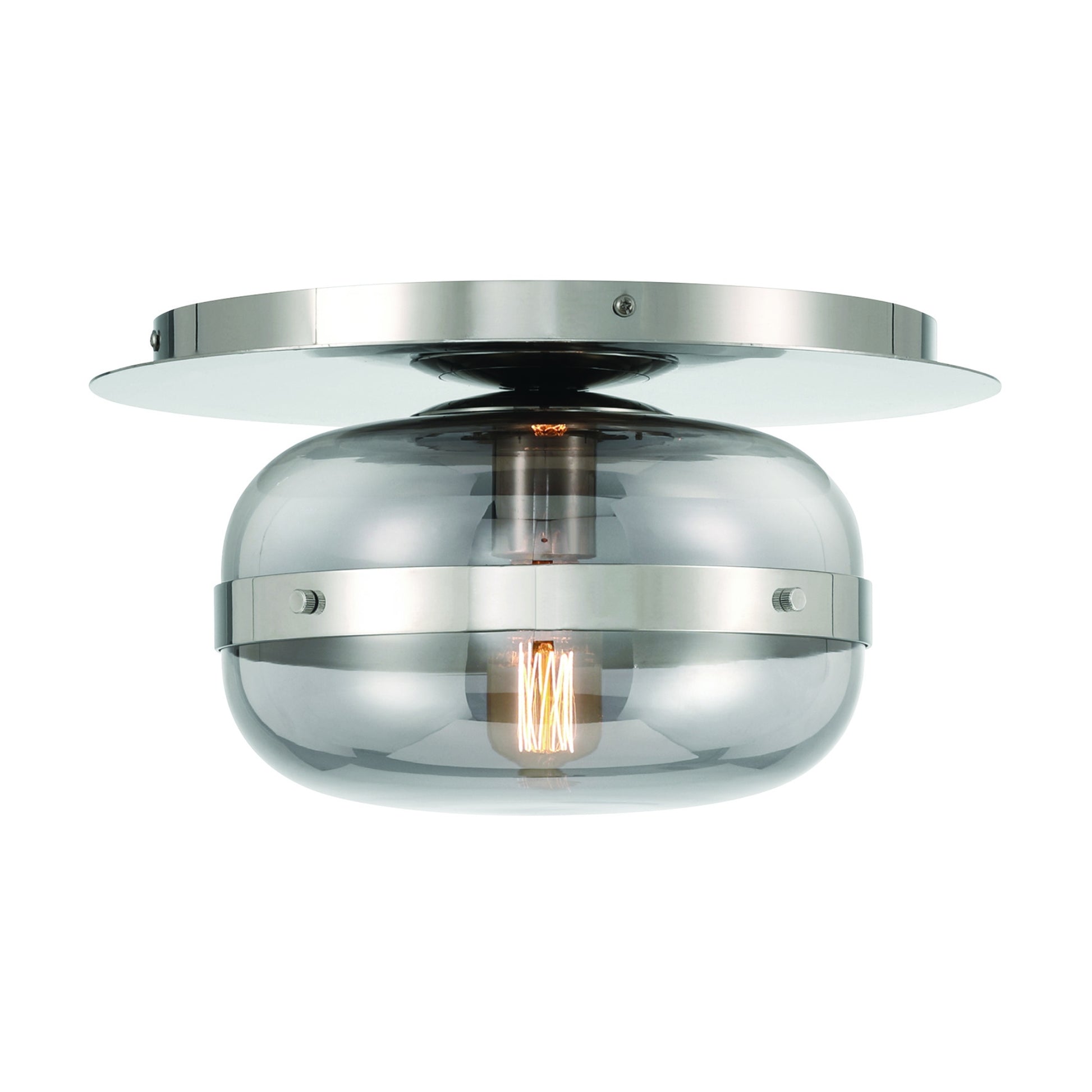Eurofase Lighting Nottingham 10" 1-Light Smoke Glass Shade Polished Nickel Flush Mount Lighting