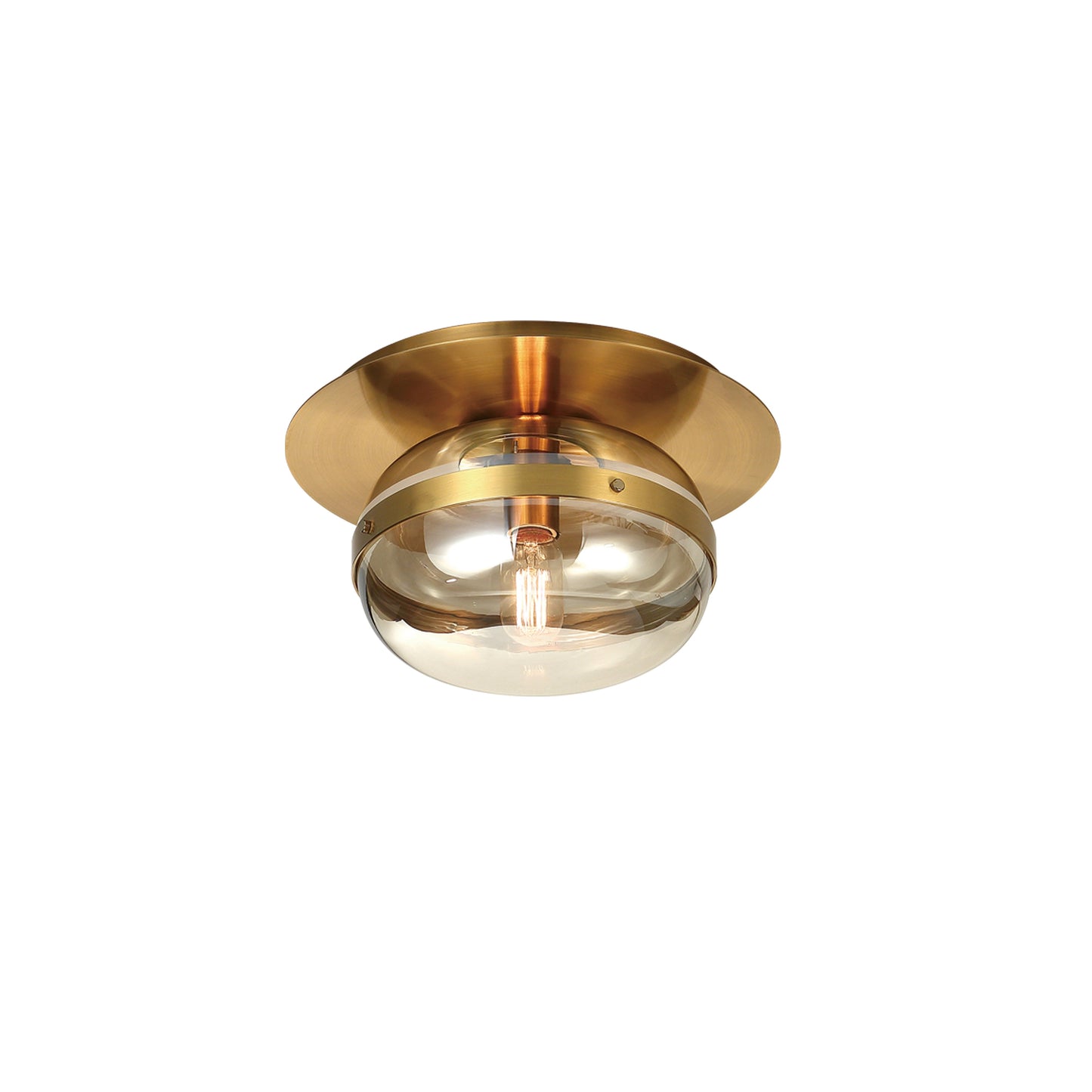 Eurofase Lighting Nottingham 10" Small Dimmable Incandescent Antique Brass Flush Mount With Amber Tinted Glass Orb Shade