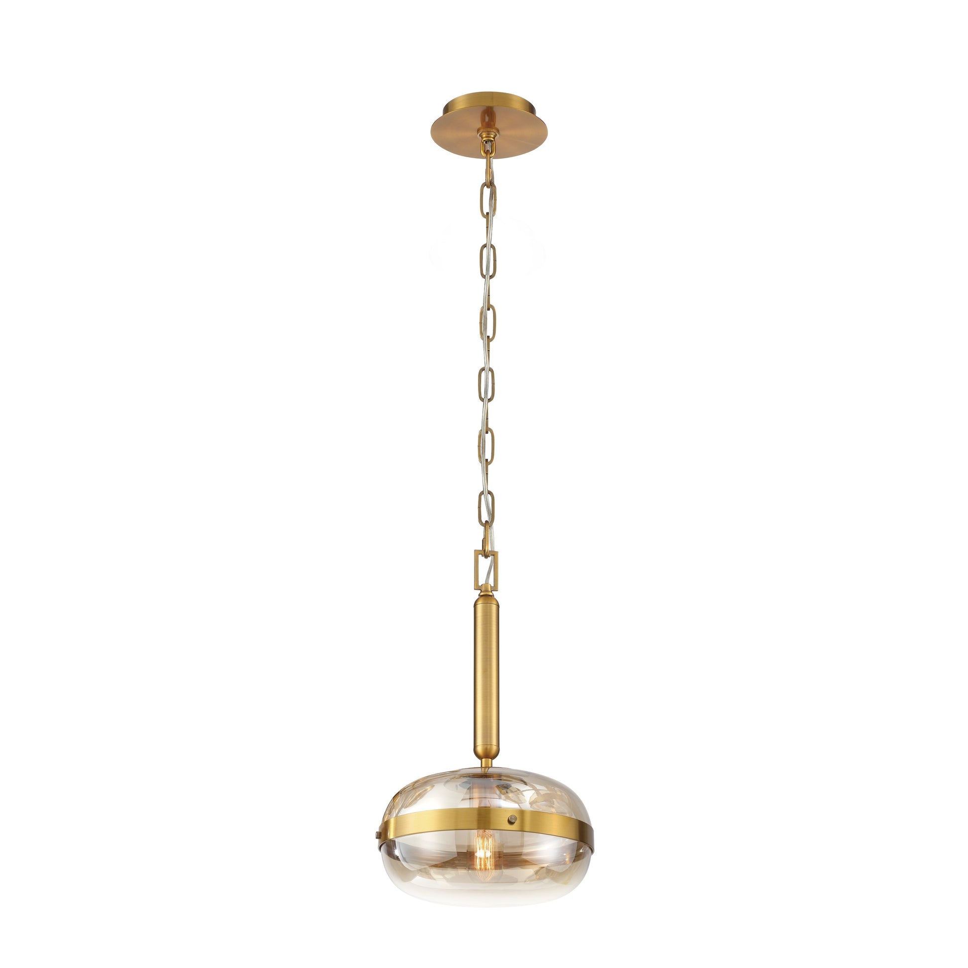 Eurofase Lighting Nottingham 10" Small Dimmable Incandescent Antique Brass Pendant Light With Amber Tinted Glass Orb Shade