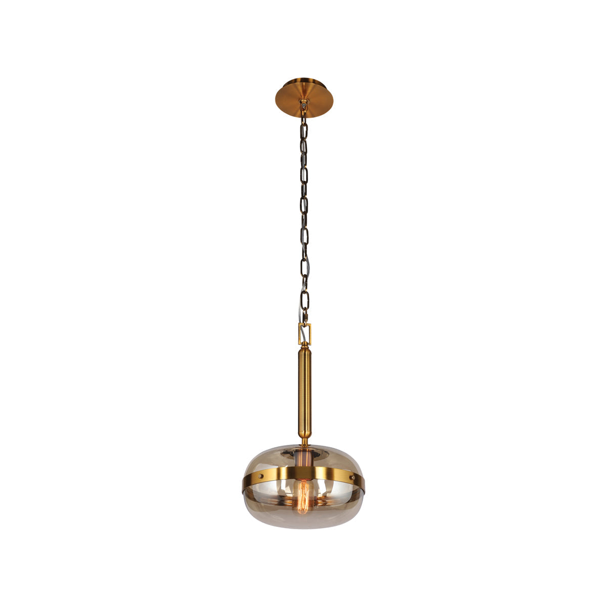 Eurofase Lighting Nottingham 10" Small Dimmable Incandescent Antique Brass Pendant Light With Amber Tinted Glass Orb Shade