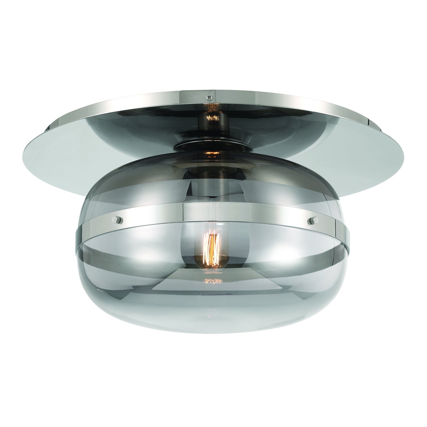 Eurofase Lighting Nottingham 14" 1-Light Smoke Glass Shade Polished Nickel Flush Mount Lighting