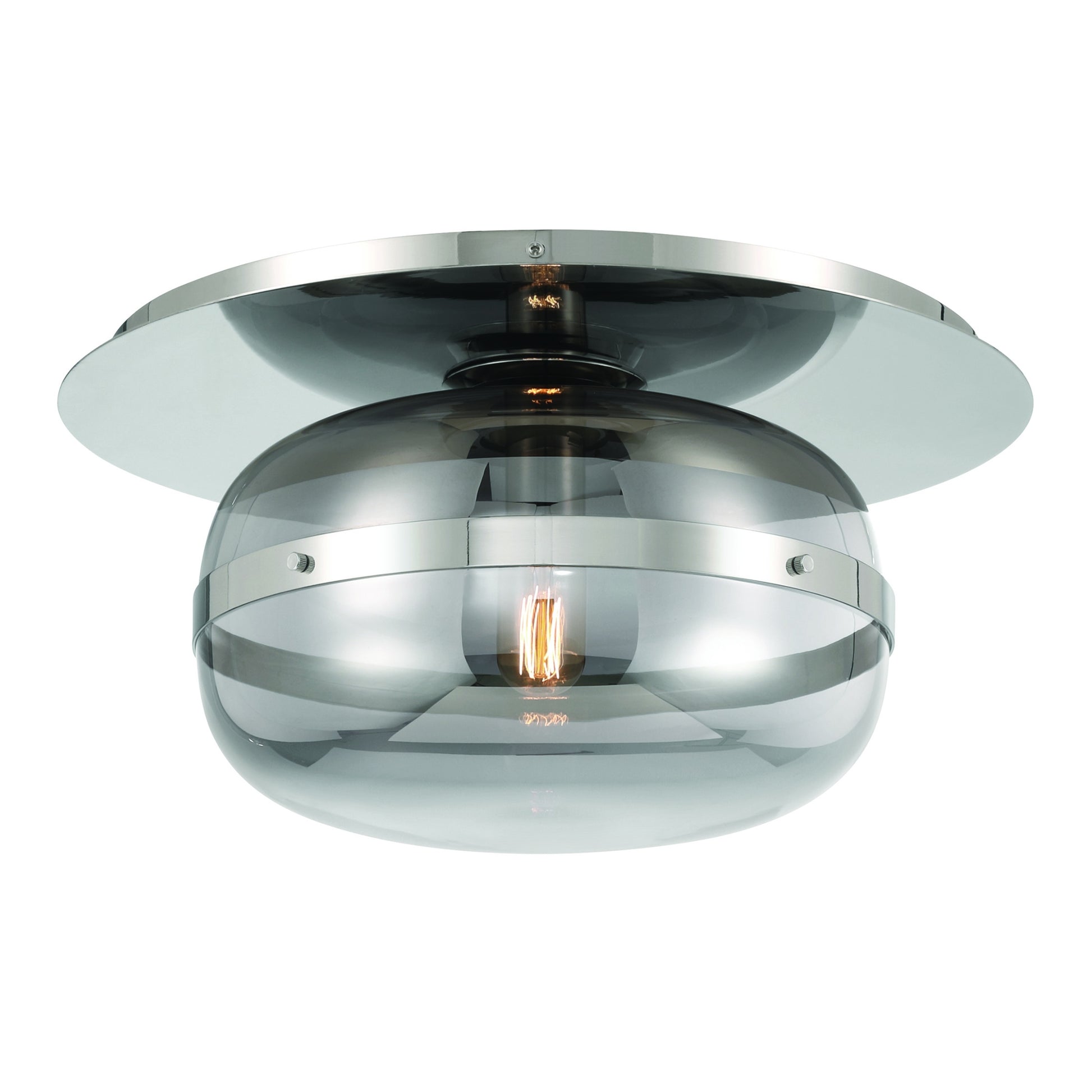 Eurofase Lighting Nottingham 14" 1-Light Smoke Glass Shade Polished Nickel Flush Mount Lighting