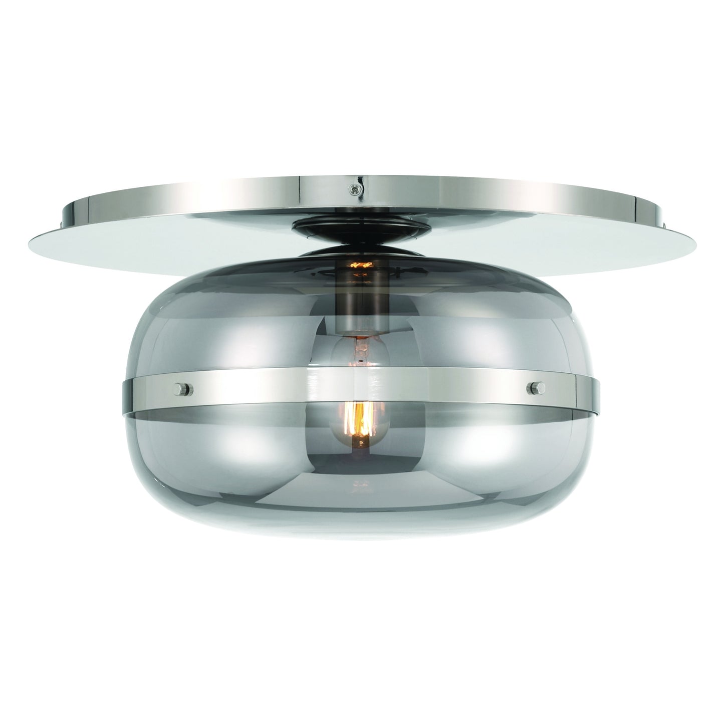 Eurofase Lighting Nottingham 14" 1-Light Smoke Glass Shade Polished Nickel Flush Mount Lighting