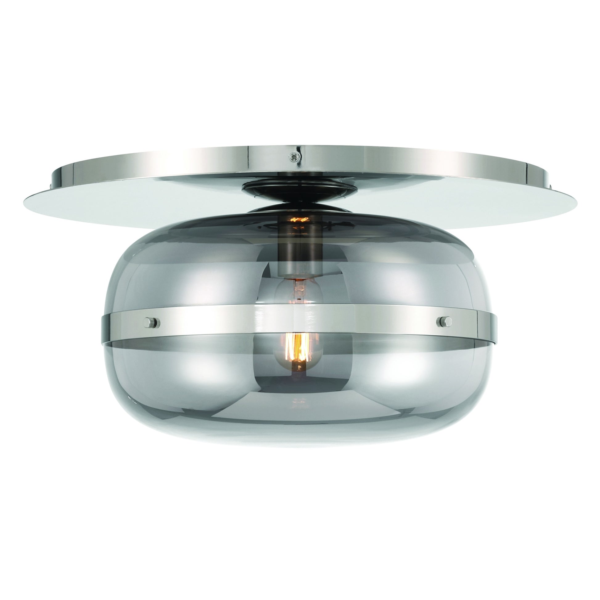 Eurofase Lighting Nottingham 14" 1-Light Smoke Glass Shade Polished Nickel Flush Mount Lighting
