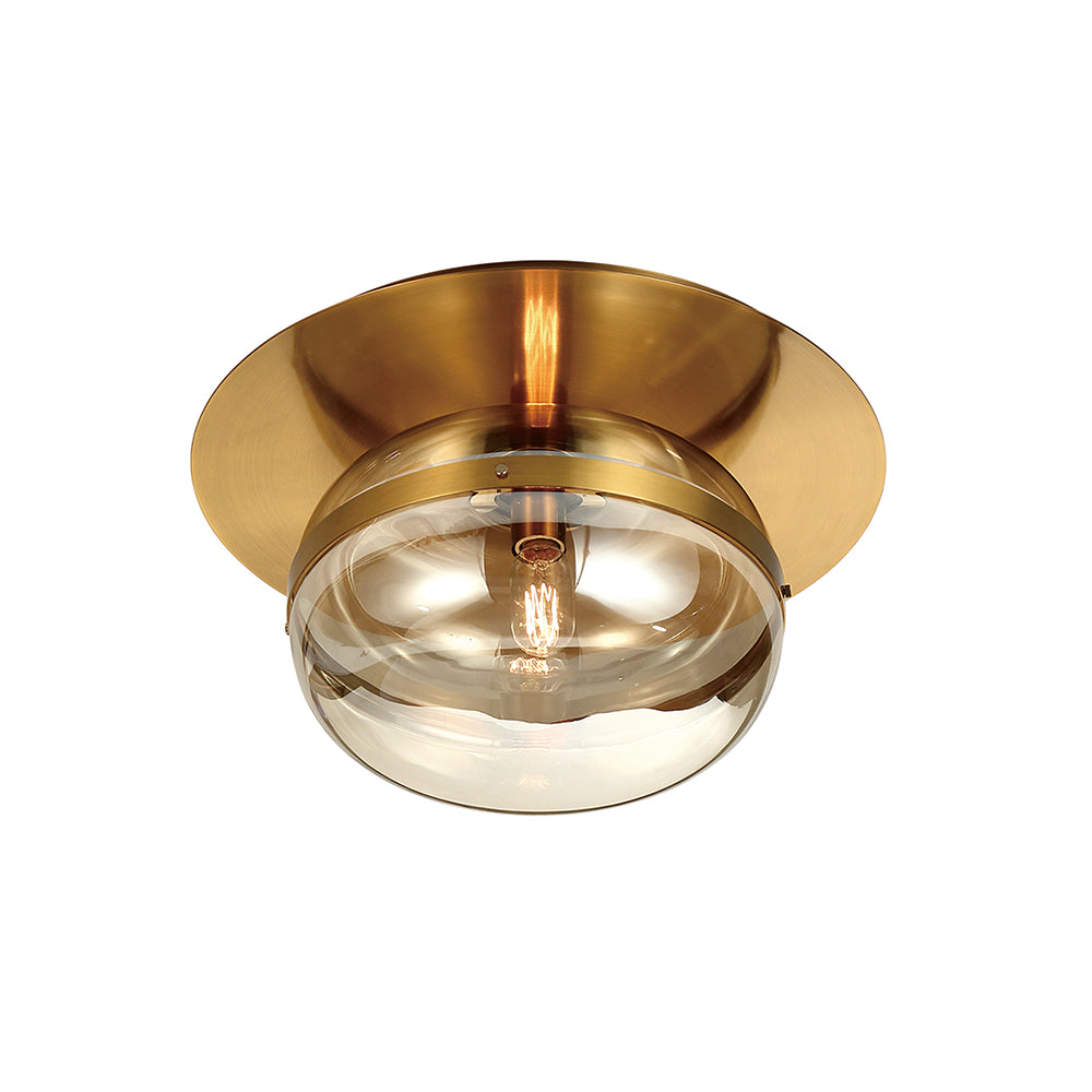 Eurofase Lighting Nottingham 14" Medium Dimmable Incandescent Antique Brass Flush Mount With Amber Tinted Glass Orb Shade