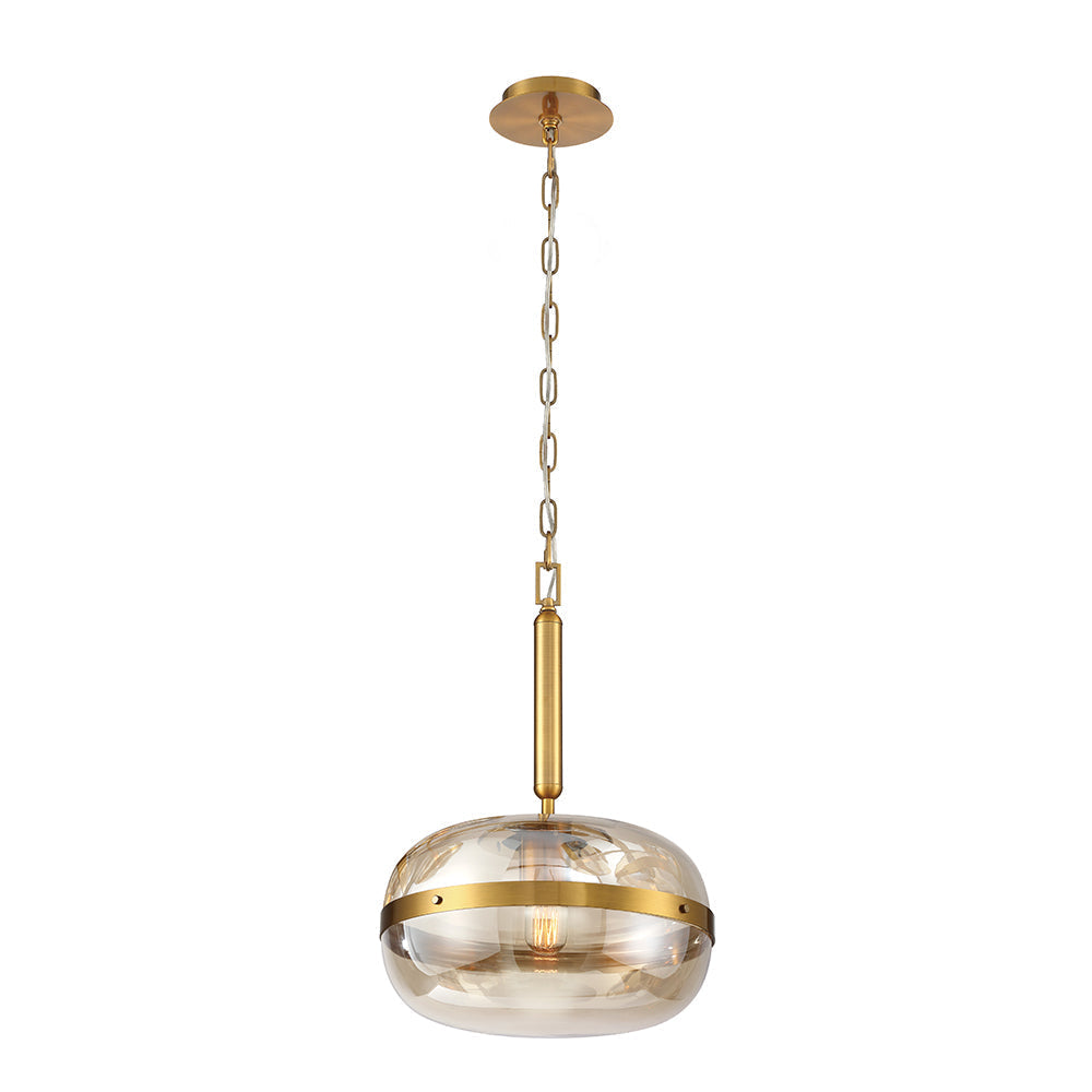 Eurofase Lighting Nottingham 14" Medium Dimmable Incandescent Antique Brass Pendant Light With Amber Tinted Glass Orb Shade