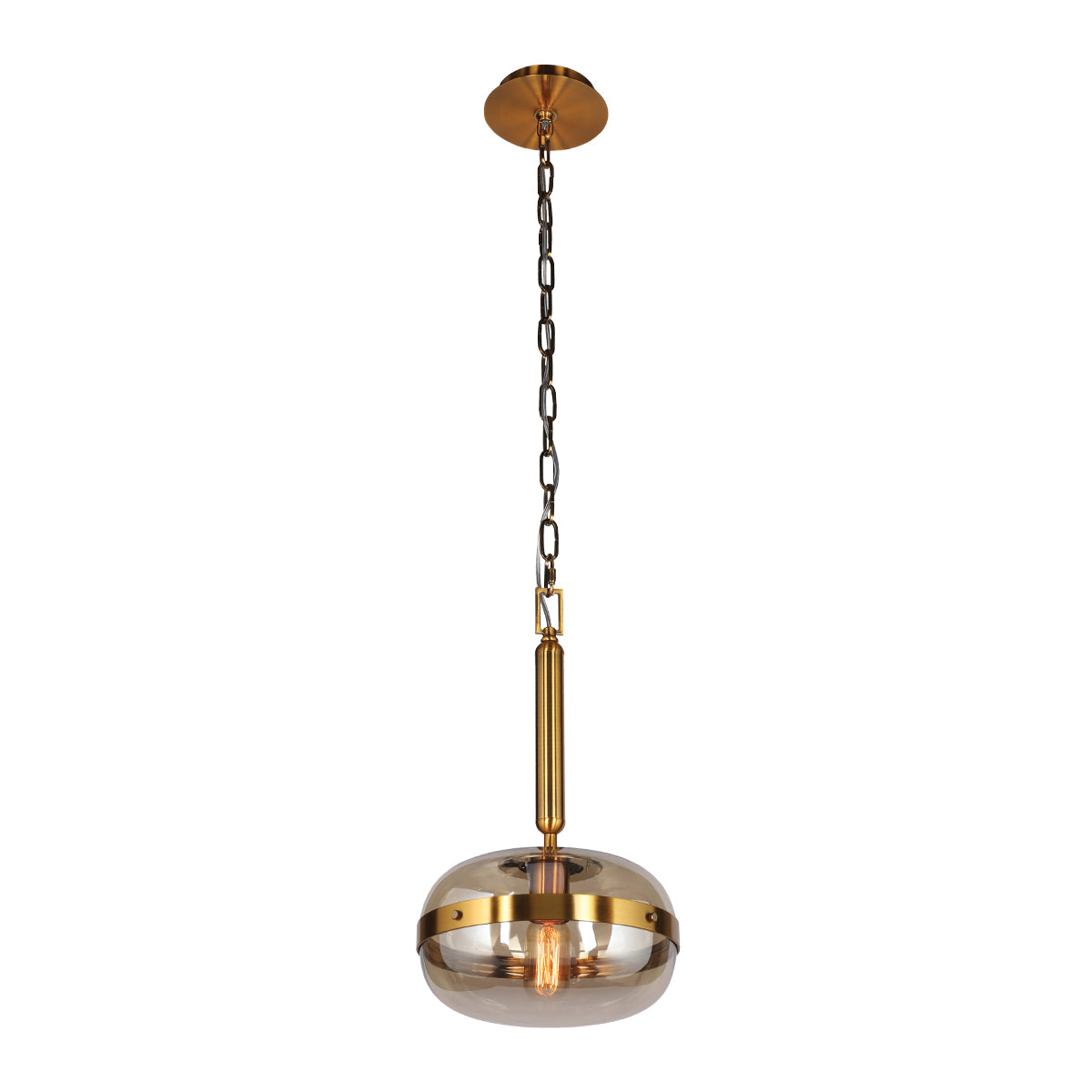 Eurofase Lighting Nottingham 14" Medium Dimmable Incandescent Antique Brass Pendant Light With Amber Tinted Glass Orb Shade
