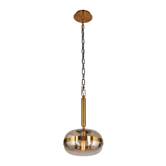 Eurofase Lighting Nottingham 14" Medium Dimmable Incandescent Antique Brass Pendant Light With Amber Tinted Glass Orb Shade