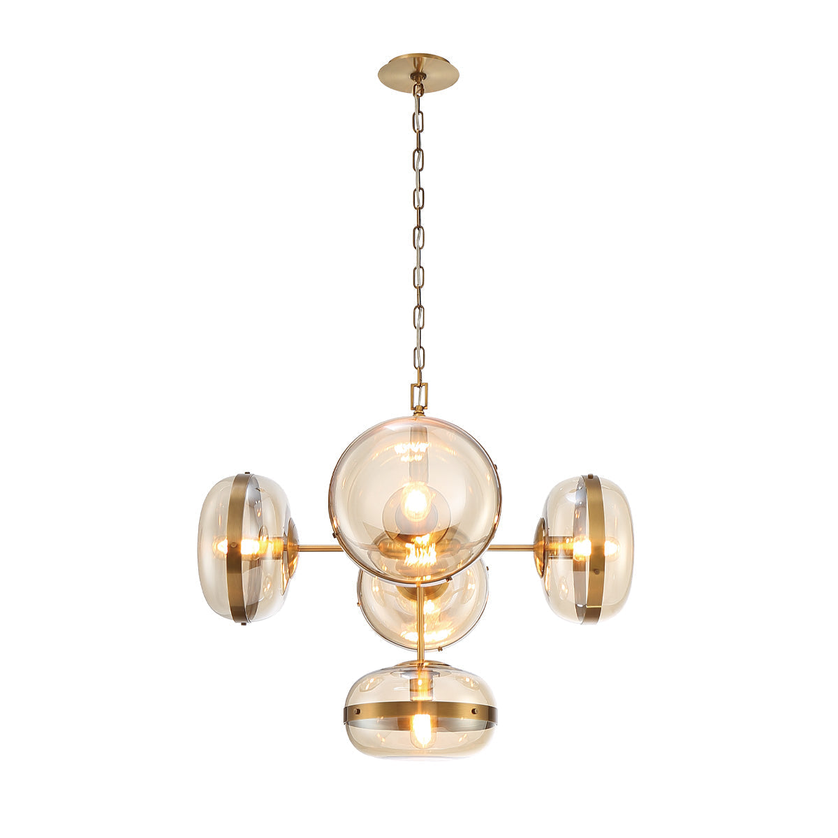 Eurofase Lighting Nottingham 28" 5-Light Dimmable Incandescent Antique Brass Chandelier With Champagne Glass Shades