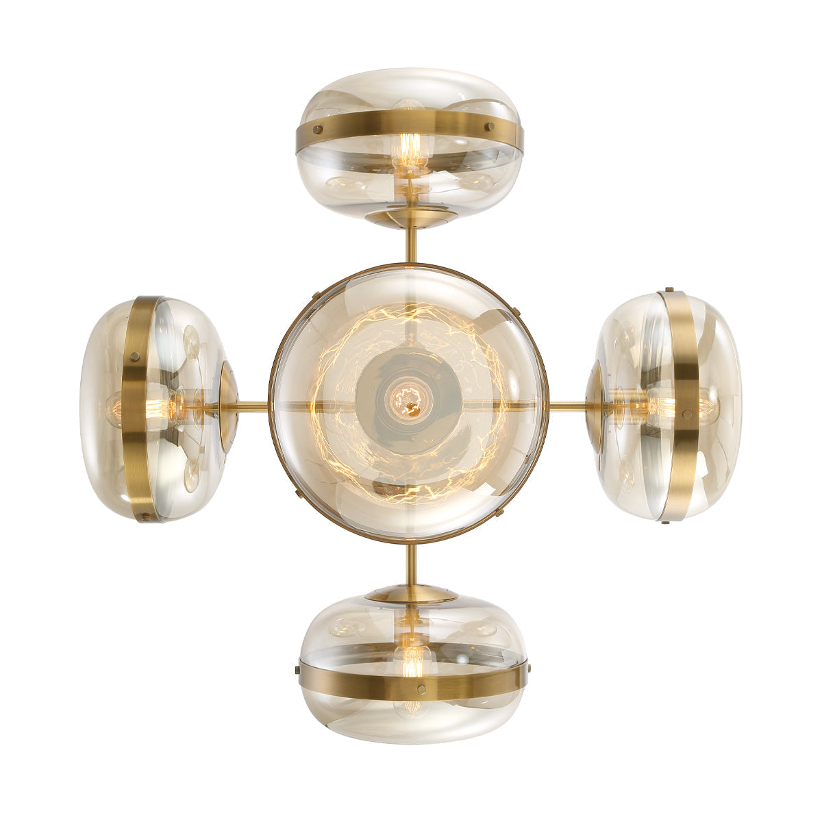 Eurofase Lighting Nottingham 28" 5-Light Dimmable Incandescent Antique Brass Chandelier With Champagne Glass Shades