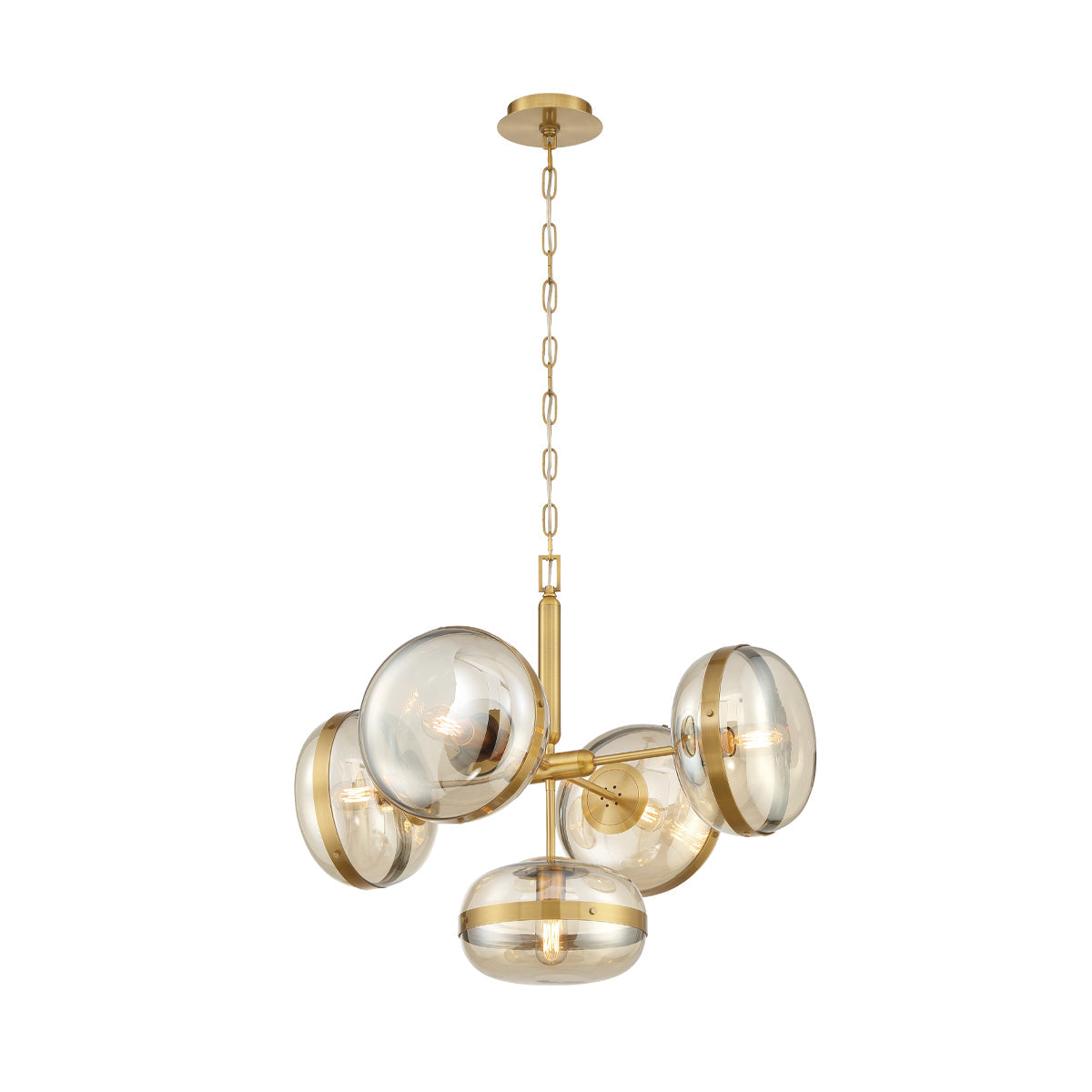 Eurofase Lighting Nottingham 28" 5-Light Dimmable Incandescent Antique Brass Chandelier With Champagne Glass Shades