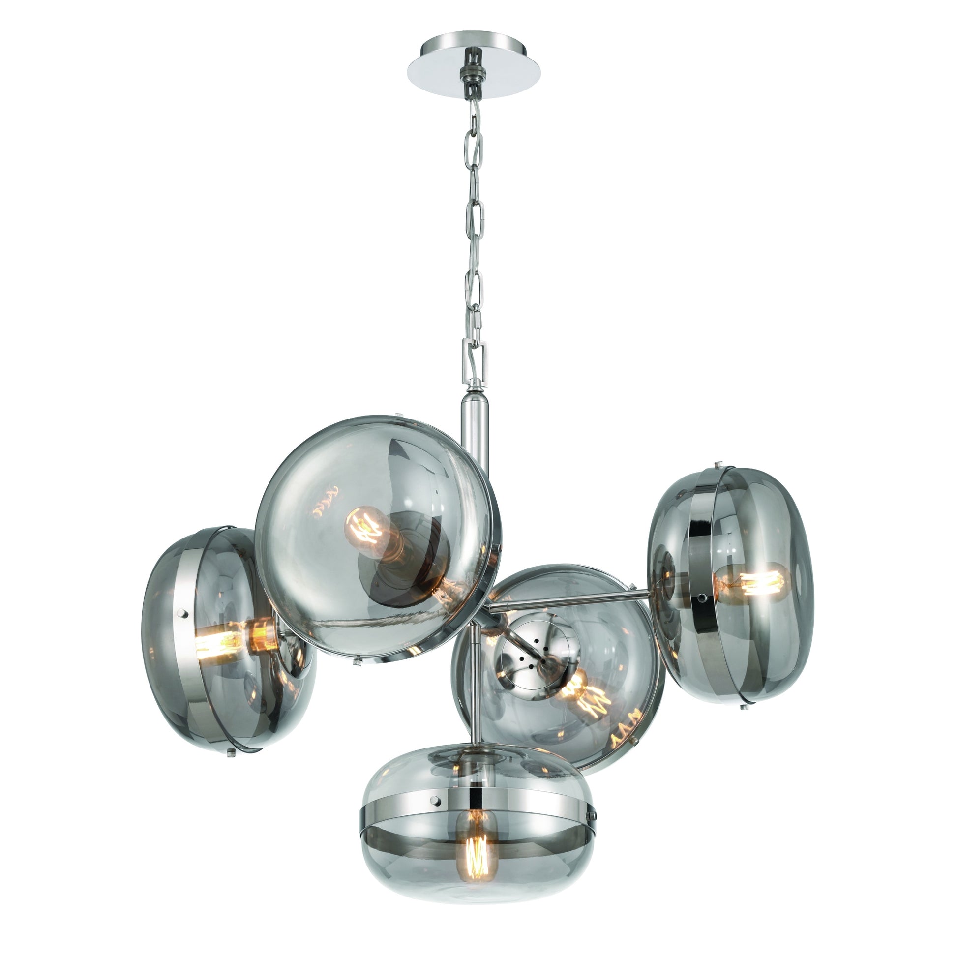 Eurofase Lighting Nottingham 28" 5-Light Smoke Glass Shade Polished Nickel Chandelier