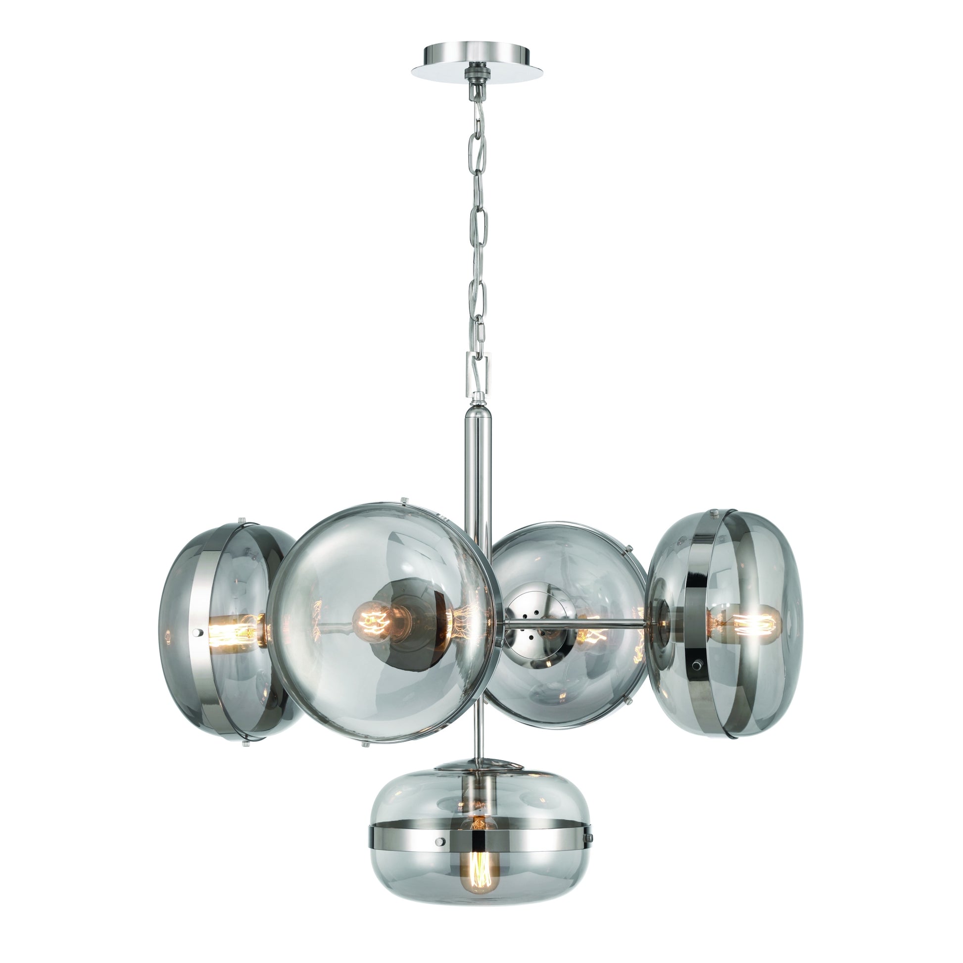 Eurofase Lighting Nottingham 28" 5-Light Smoke Glass Shade Polished Nickel Chandelier