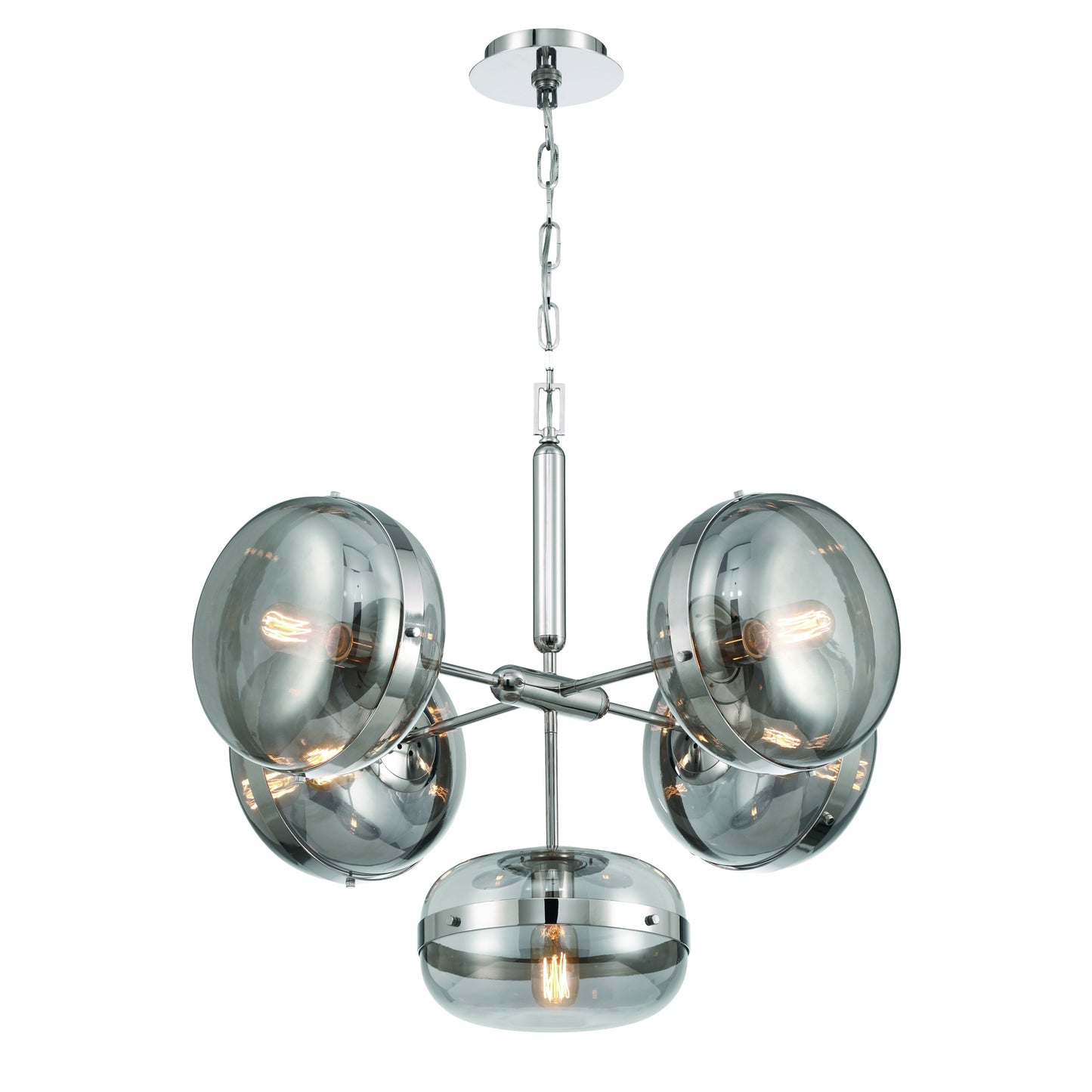 Eurofase Lighting Nottingham 28" 5-Light Smoke Glass Shade Polished Nickel Chandelier