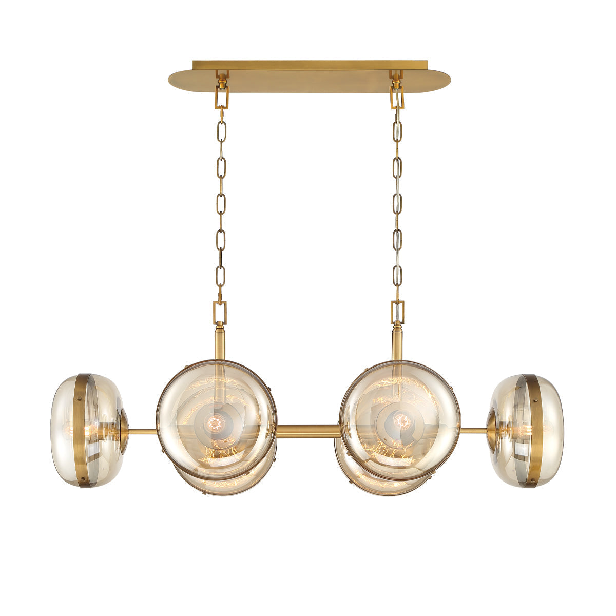 Eurofase Lighting Nottingham 44" 6-Light Dimmable Incandescent Antique Brass Oval Chandelier With Champagne Glass Shades