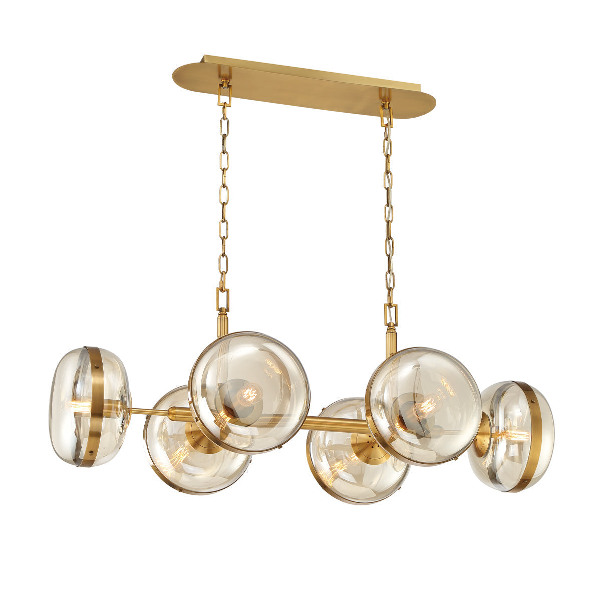 Eurofase Lighting Nottingham 44" 6-Light Dimmable Incandescent Antique Brass Oval Chandelier With Champagne Glass Shades