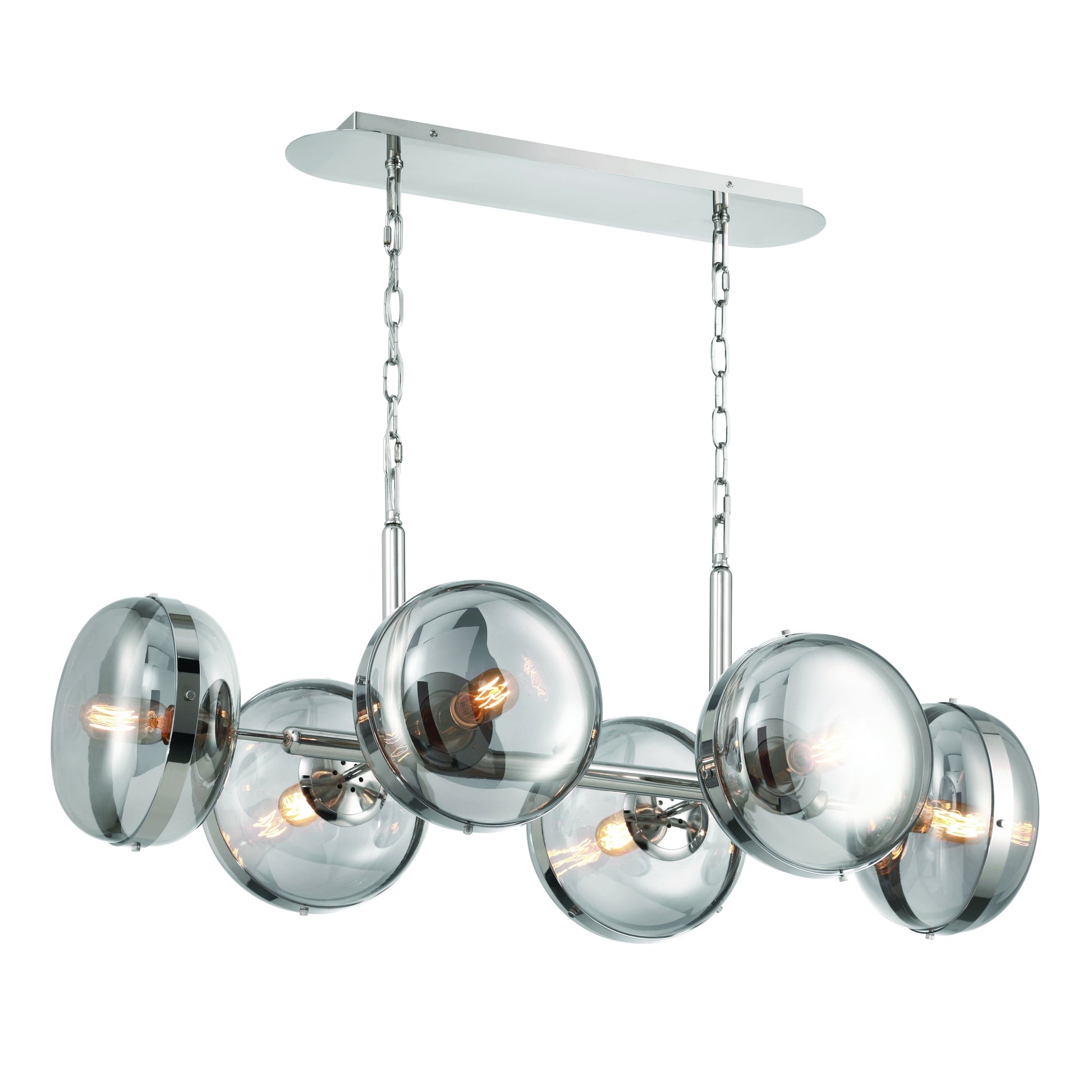 Eurofase Lighting Nottingham 44" 6-Light Smoke Glass Shade Polished Nickel Chandelier
