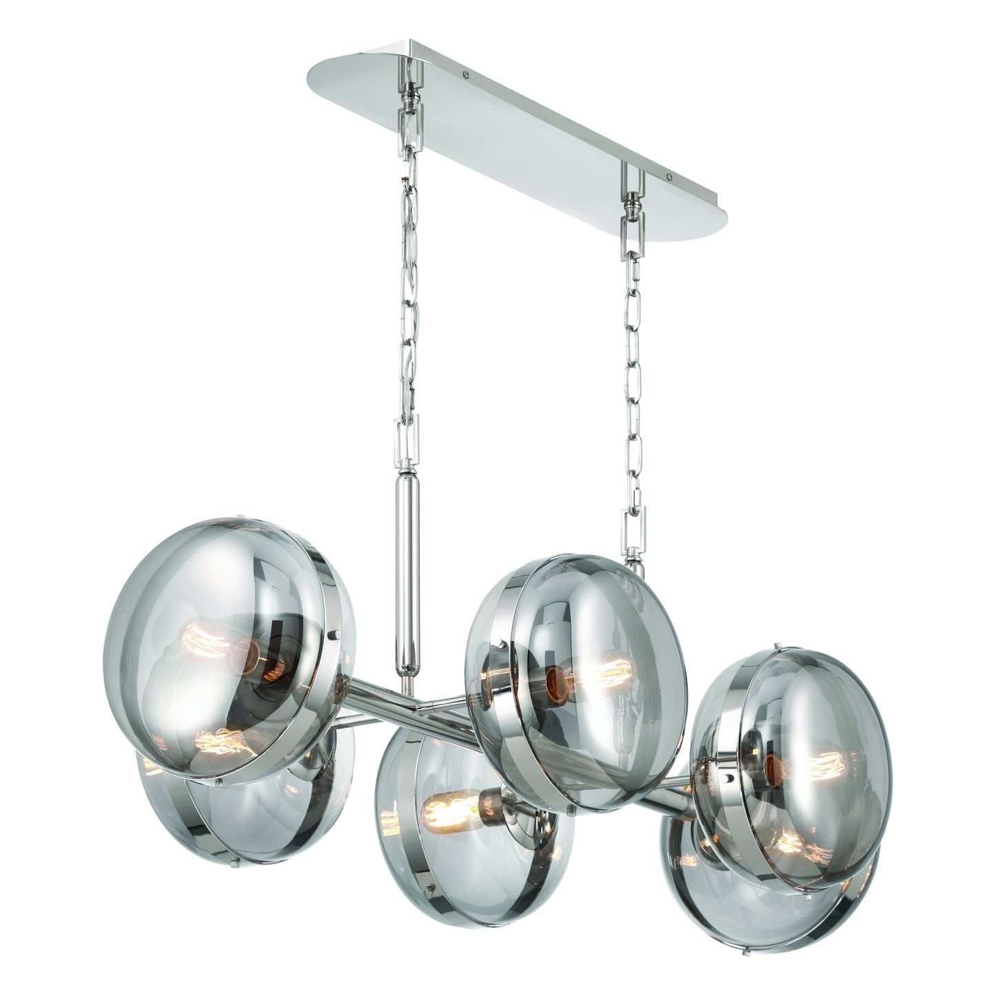 Eurofase Lighting Nottingham 44" 6-Light Smoke Glass Shade Polished Nickel Chandelier